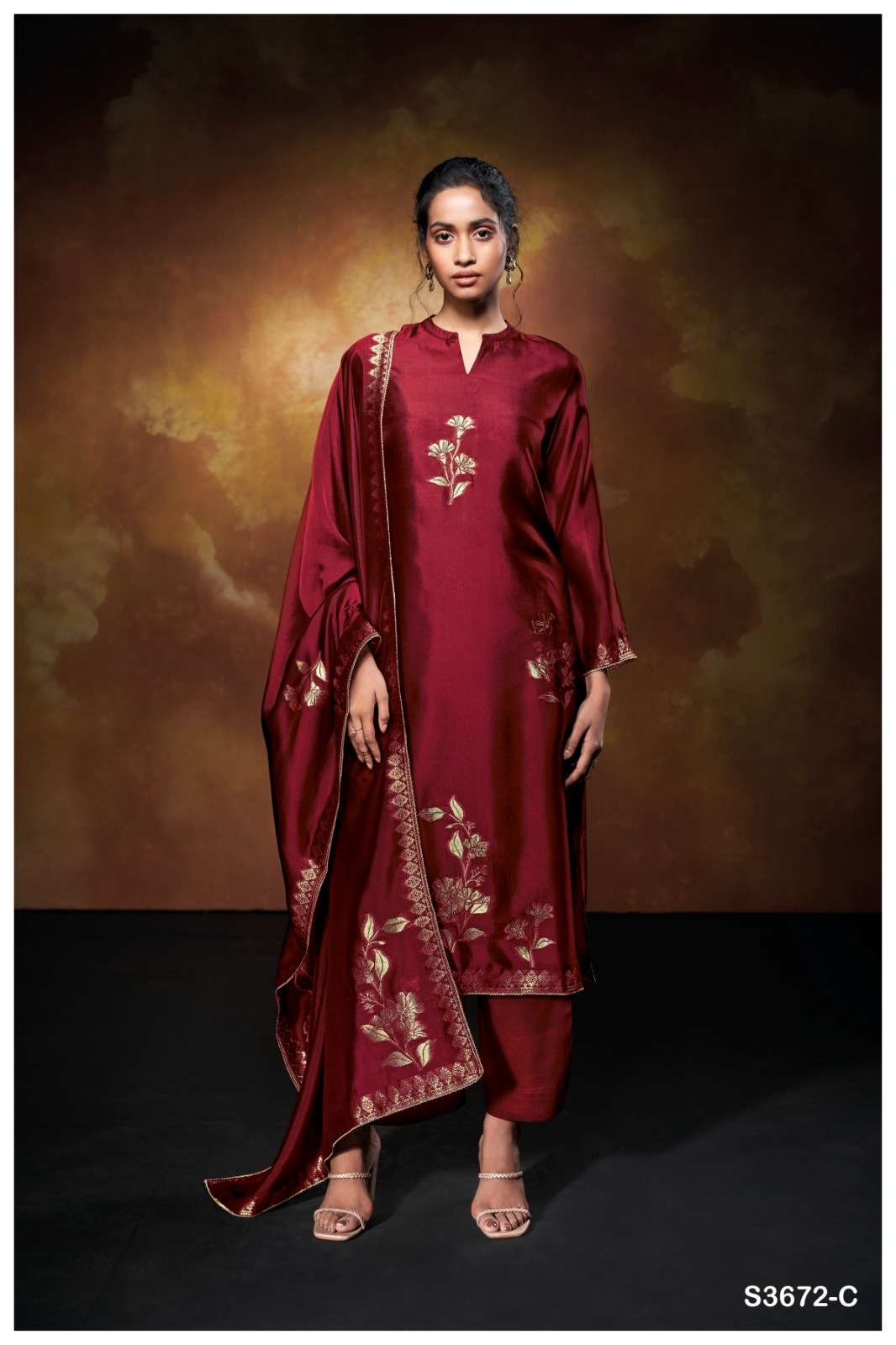 GANGA YELENA 3672 VISCOSE SILK JACQUARD DESIGNER WORK LADIES SUIT