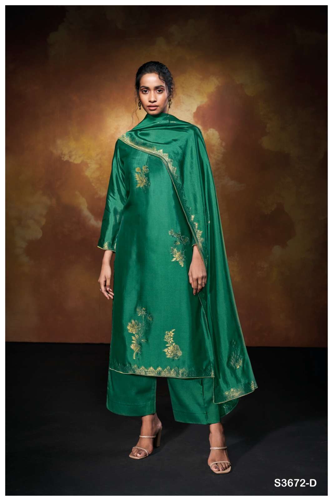 GANGA YELENA 3672 VISCOSE SILK JACQUARD DESIGNER WORK LADIES SUIT