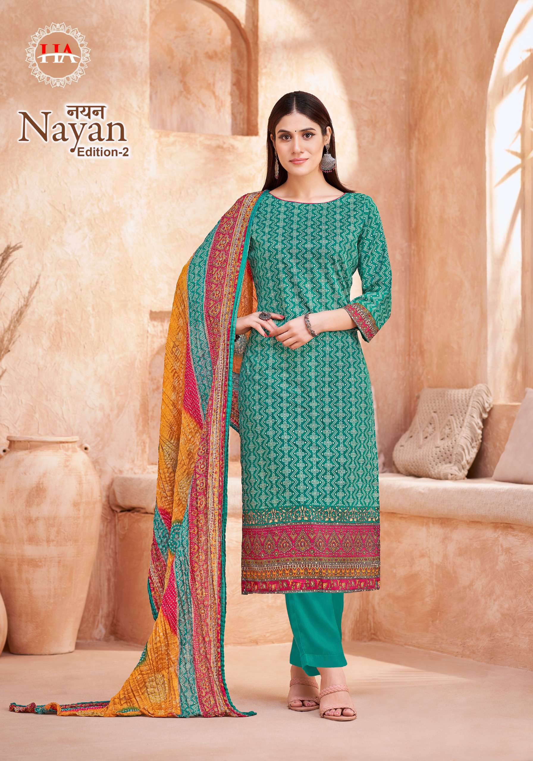 HARSHIT FASHION HUB NAYAN EDITION 2 JAM COTTON PRINT WITH WORK SUIT