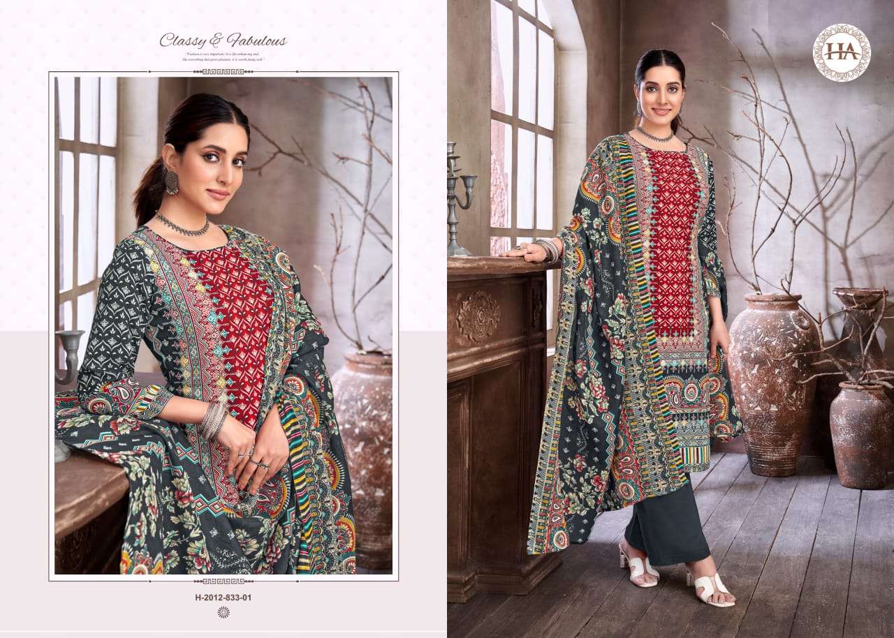 HARSHIT FASHION HUB SANA NOOR EDITION 5 RAYON PRINT WITH HAND WORK SUIT
