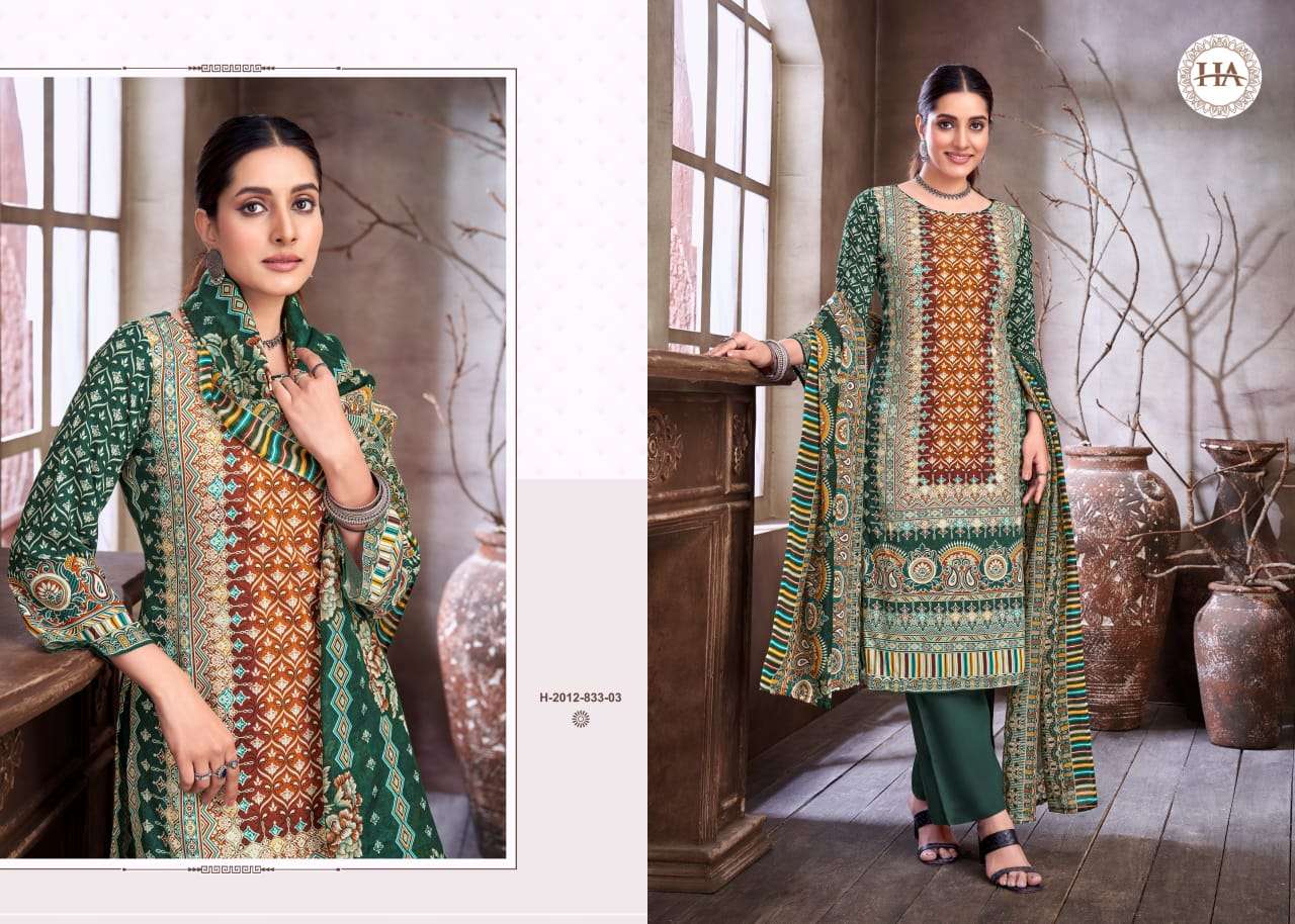 HARSHIT FASHION HUB SANA NOOR EDITION 5 RAYON PRINT WITH HAND WORK SUIT