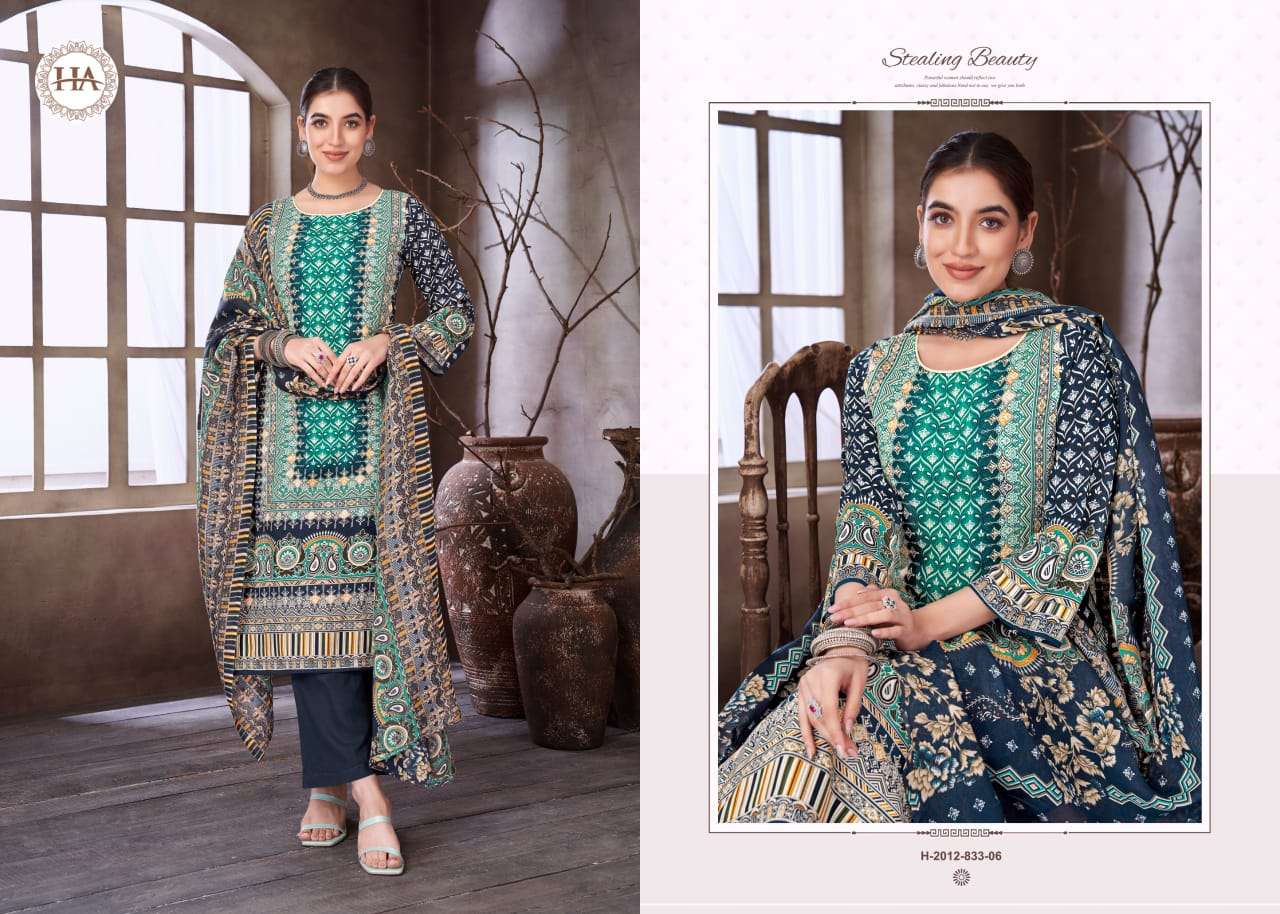 HARSHIT FASHION HUB SANA NOOR EDITION 5 RAYON PRINT WITH HAND WORK SUIT