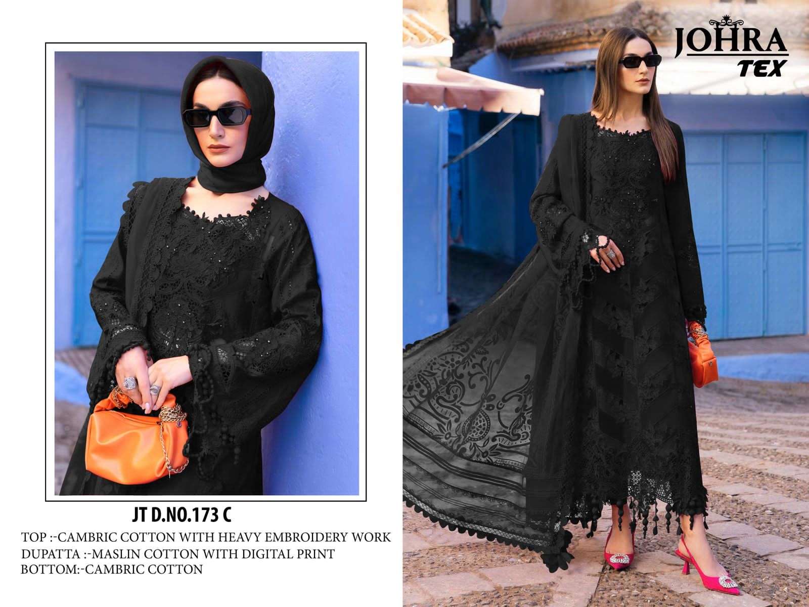 JOHRA TEX DESIGN NO - JT - 173 BC CAMBRIC COTTON HEAVY EMBROIDERED WORK PAKISTANI SALWAR SUIT 