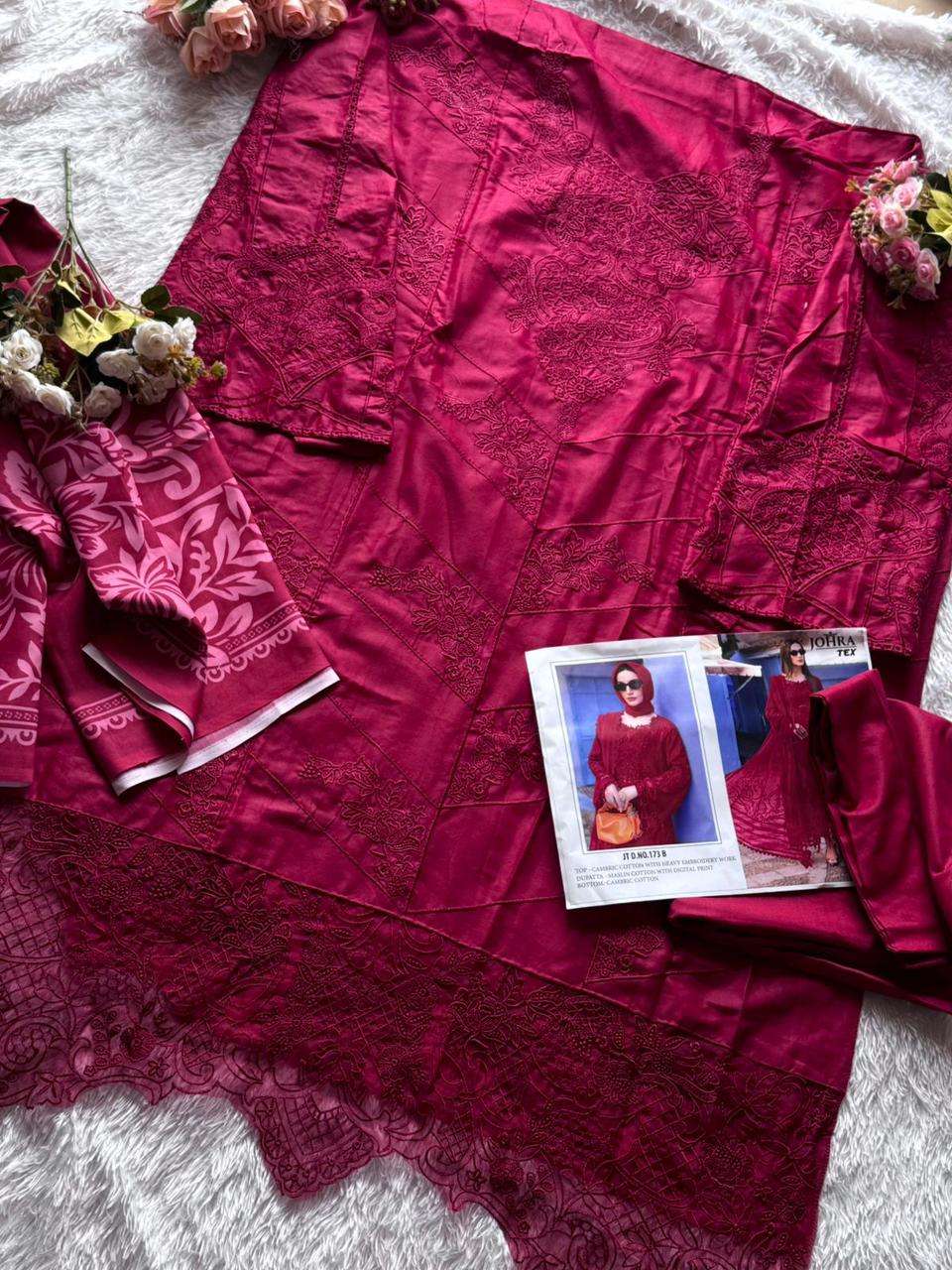 JOHRA TEX DESIGN NO - JT - 173 BC CAMBRIC COTTON HEAVY EMBROIDERED WORK PAKISTANI SALWAR SUIT 