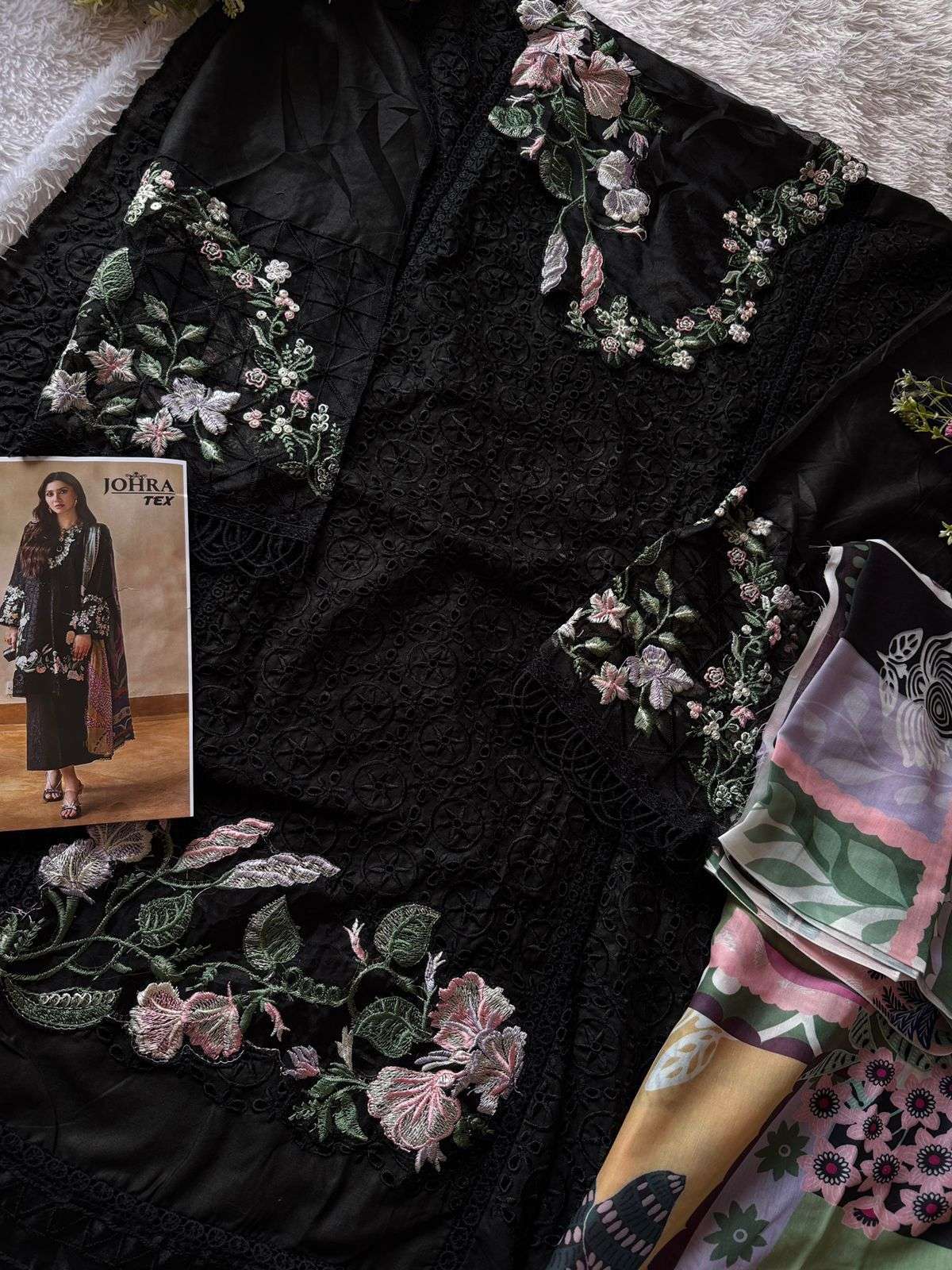 JOHRA TEX DESIGN NO - JT - 176 CAMBRIC COTTON HEAVY EMBROIDERED WORK PAKISTANI SALWAR SUIT 