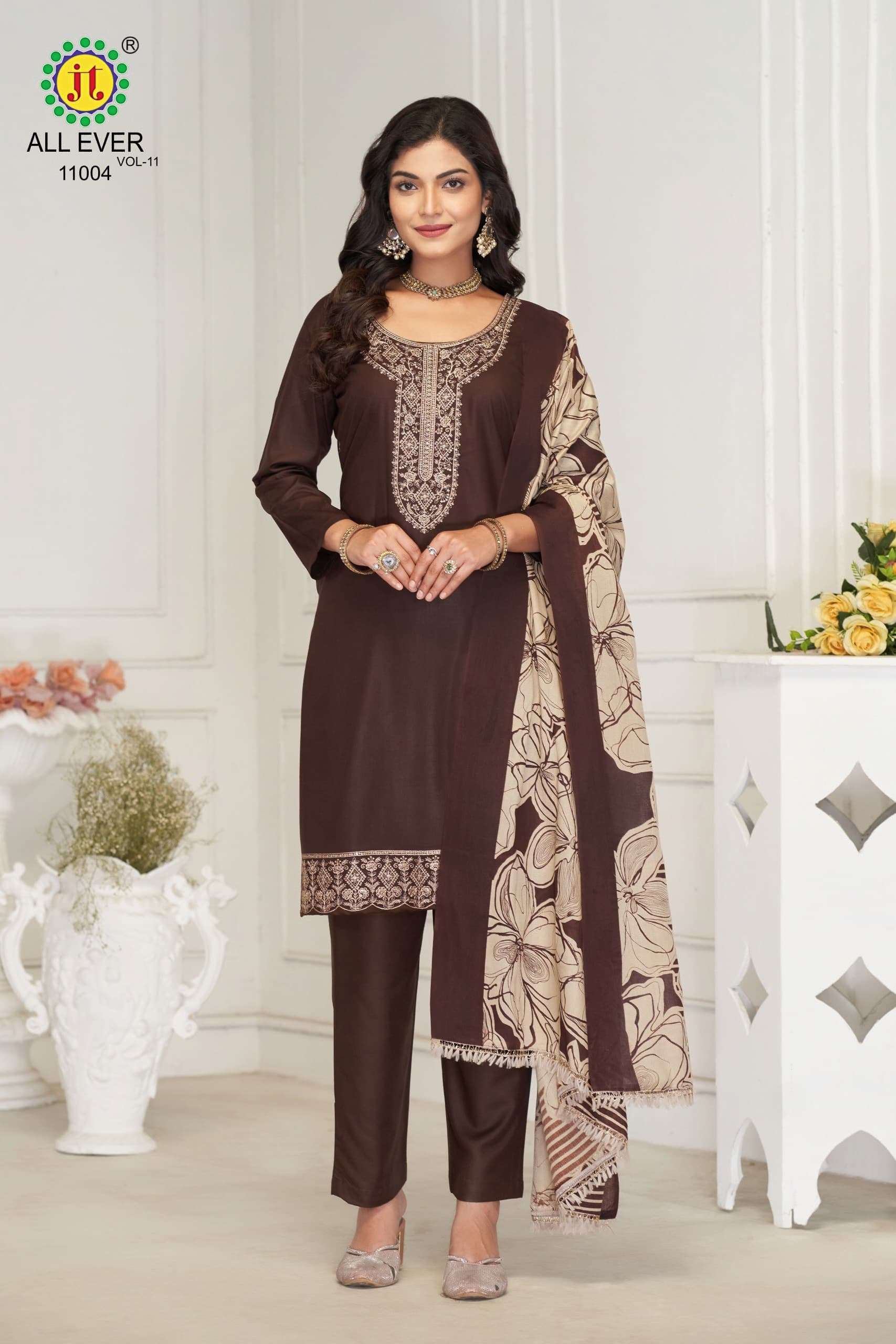 JT ALL EVER VOL 11 RAYON FANCY SEQUENCE EMBROIDERY WORK SUIT