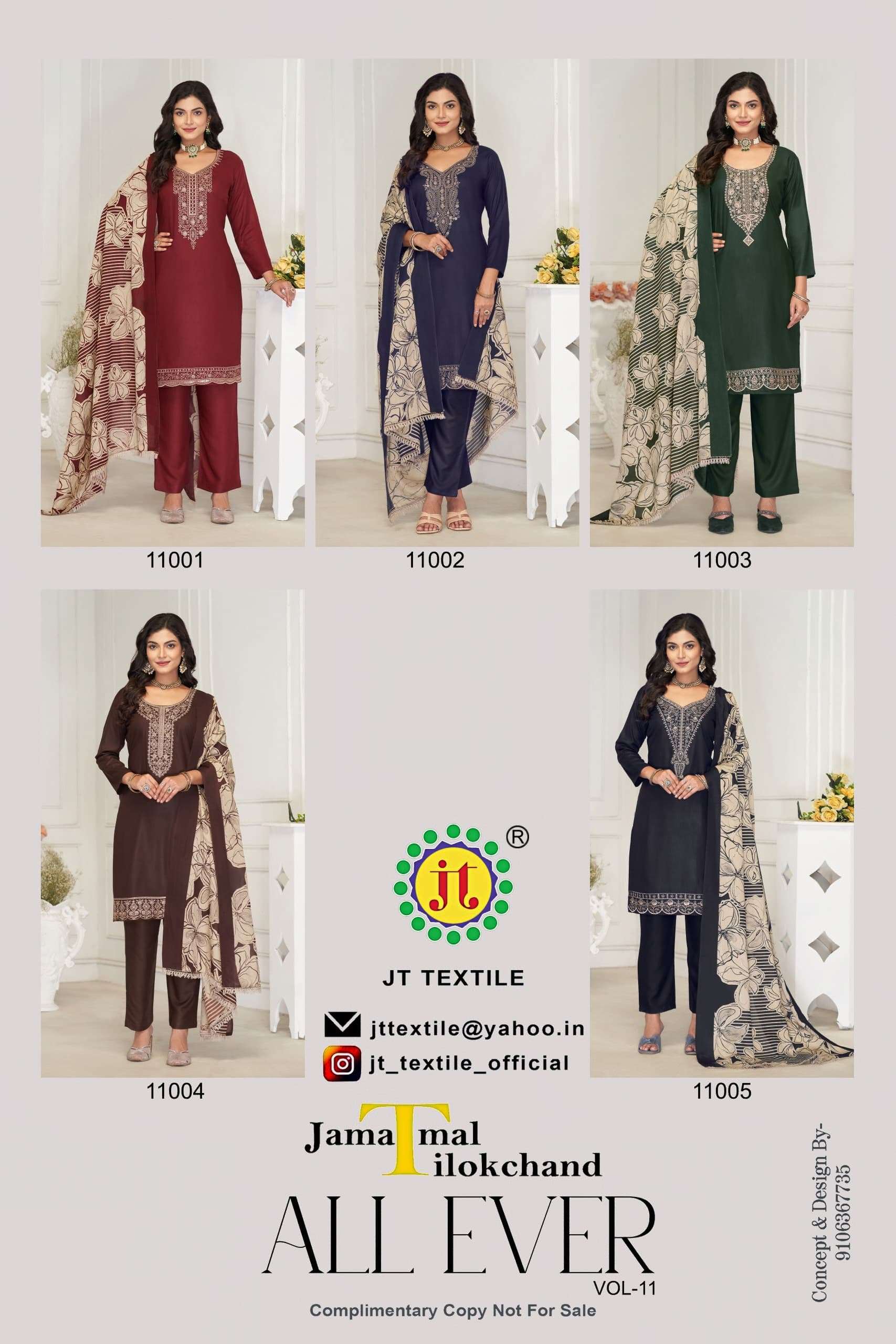 JT ALL EVER VOL 11 RAYON FANCY SEQUENCE EMBROIDERY WORK SUIT