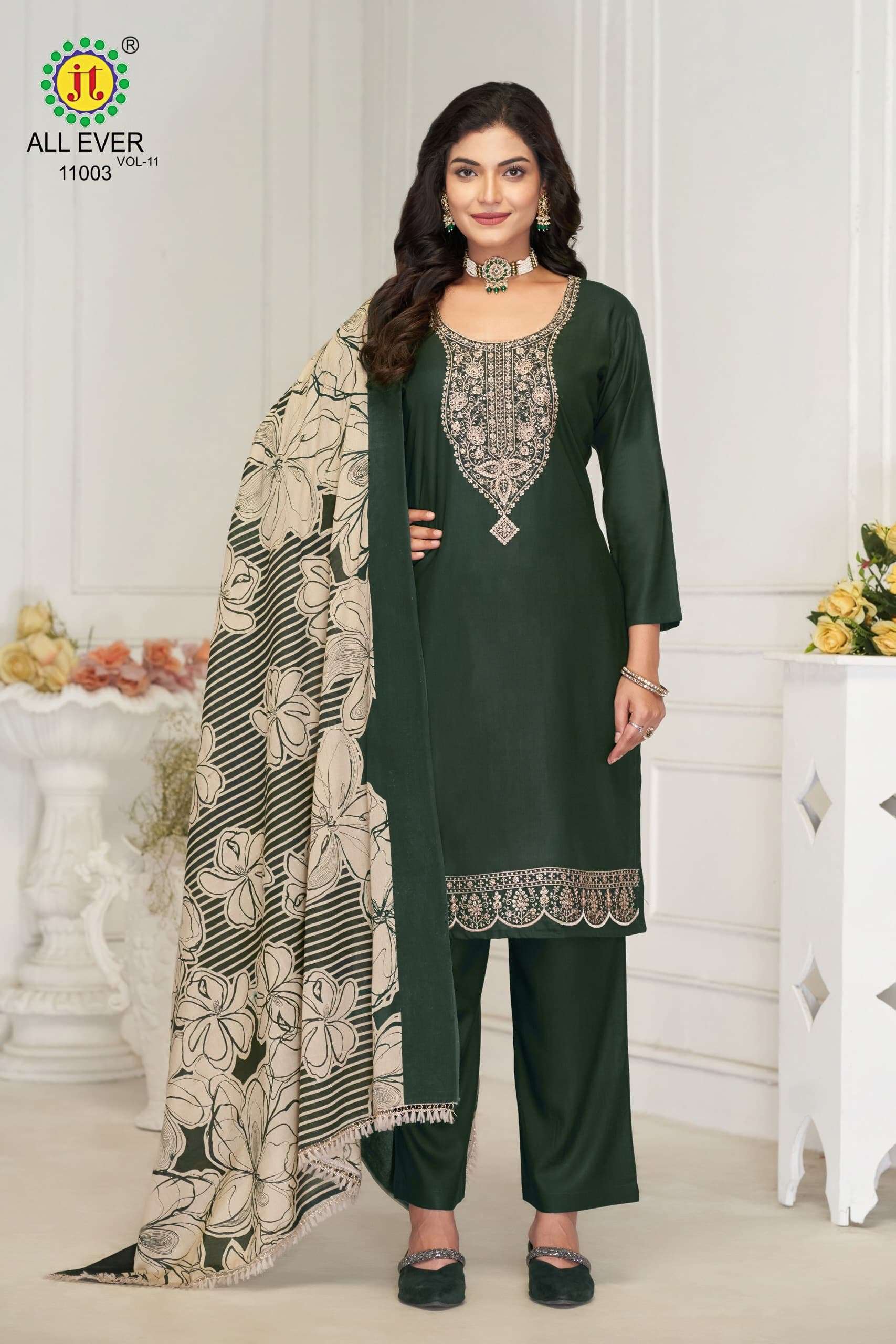 JT ALL EVER VOL 11 RAYON FANCY SEQUENCE EMBROIDERY WORK SUIT