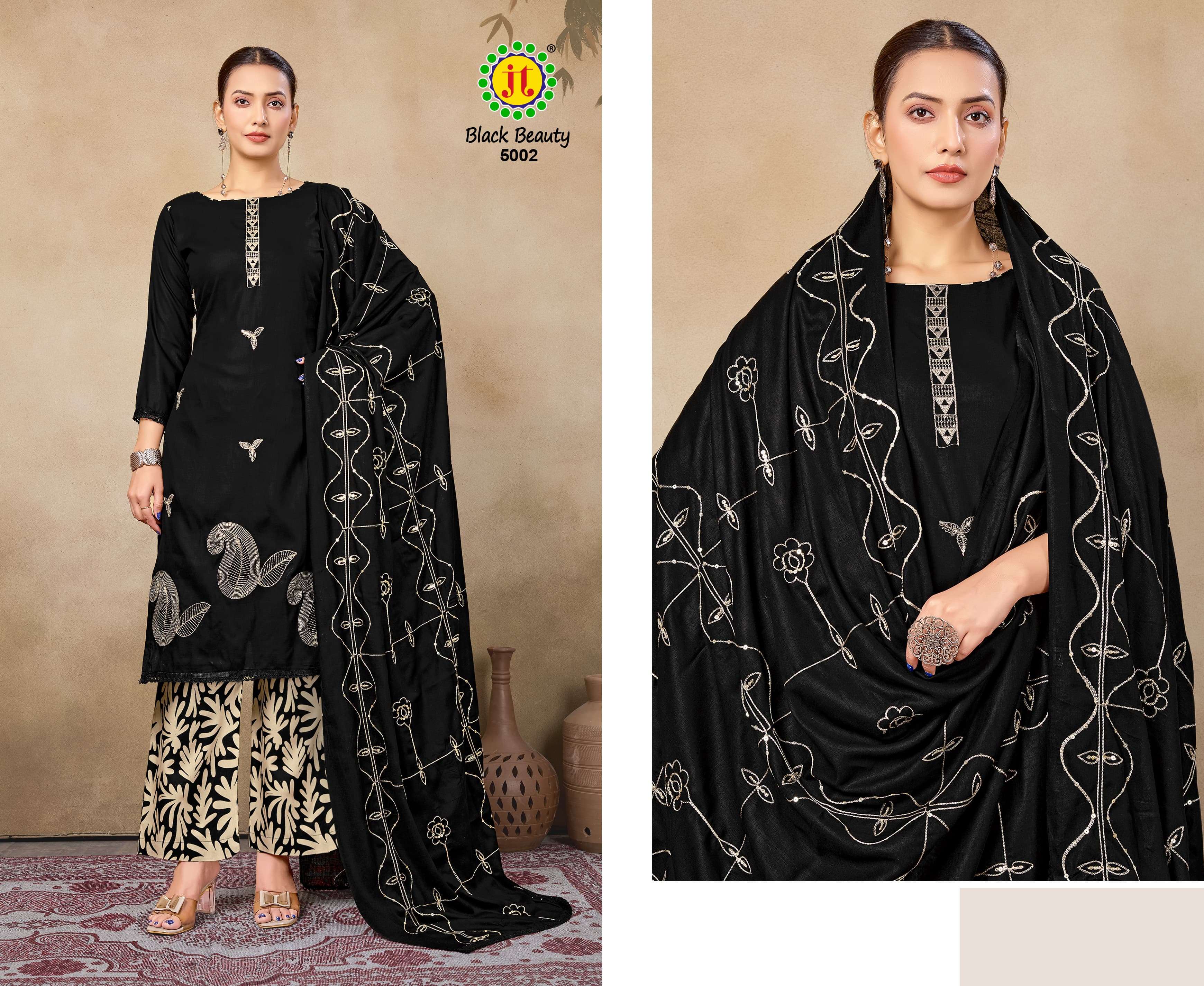 JT BLACK BEAUTY VOL 5 RAYON FANCY EMBROIDERY WORK SUIT