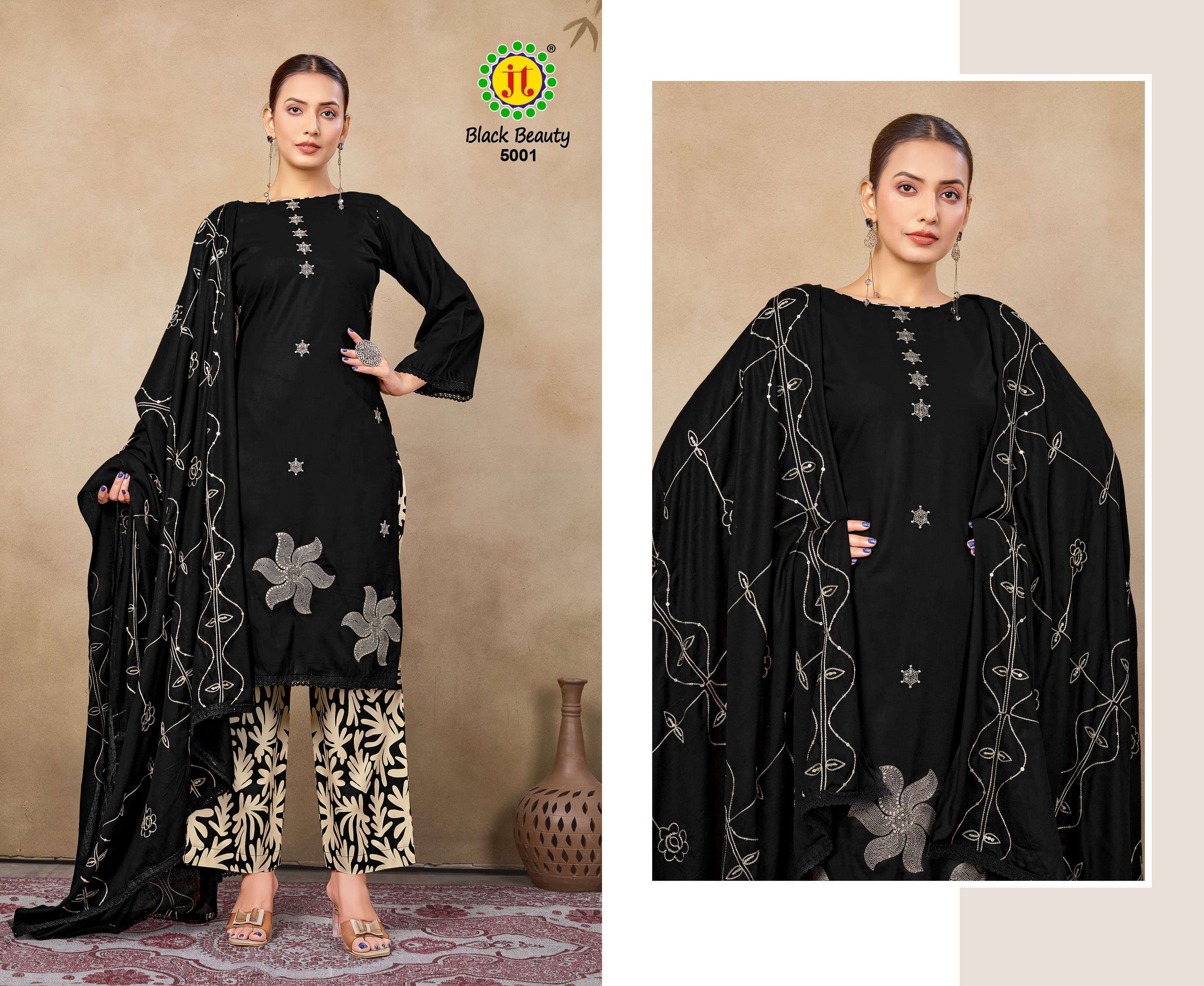 JT BLACK BEAUTY VOL 5 RAYON FANCY EMBROIDERY WORK SUIT