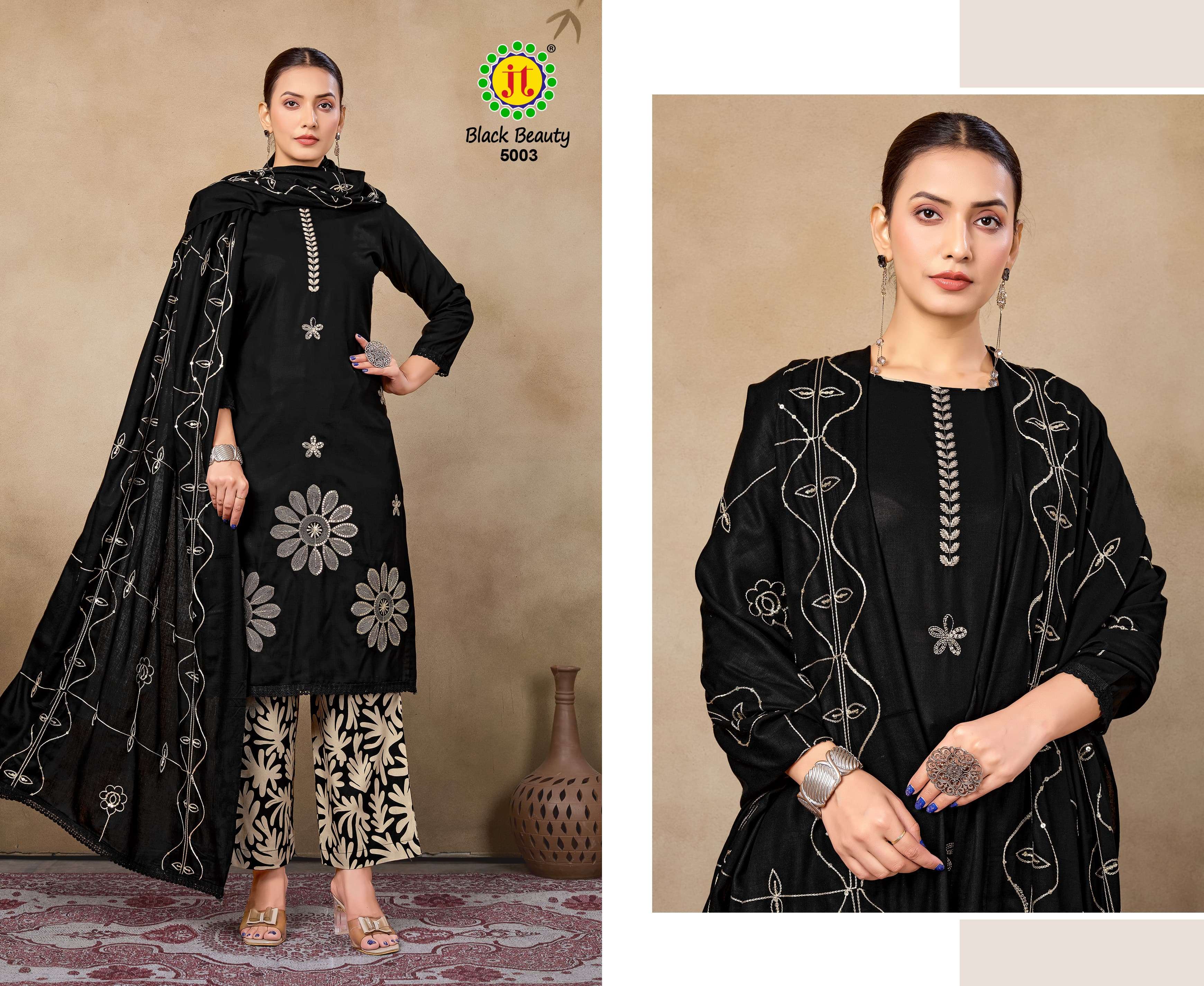 JT BLACK BEAUTY VOL 5 RAYON FANCY EMBROIDERY WORK SUIT