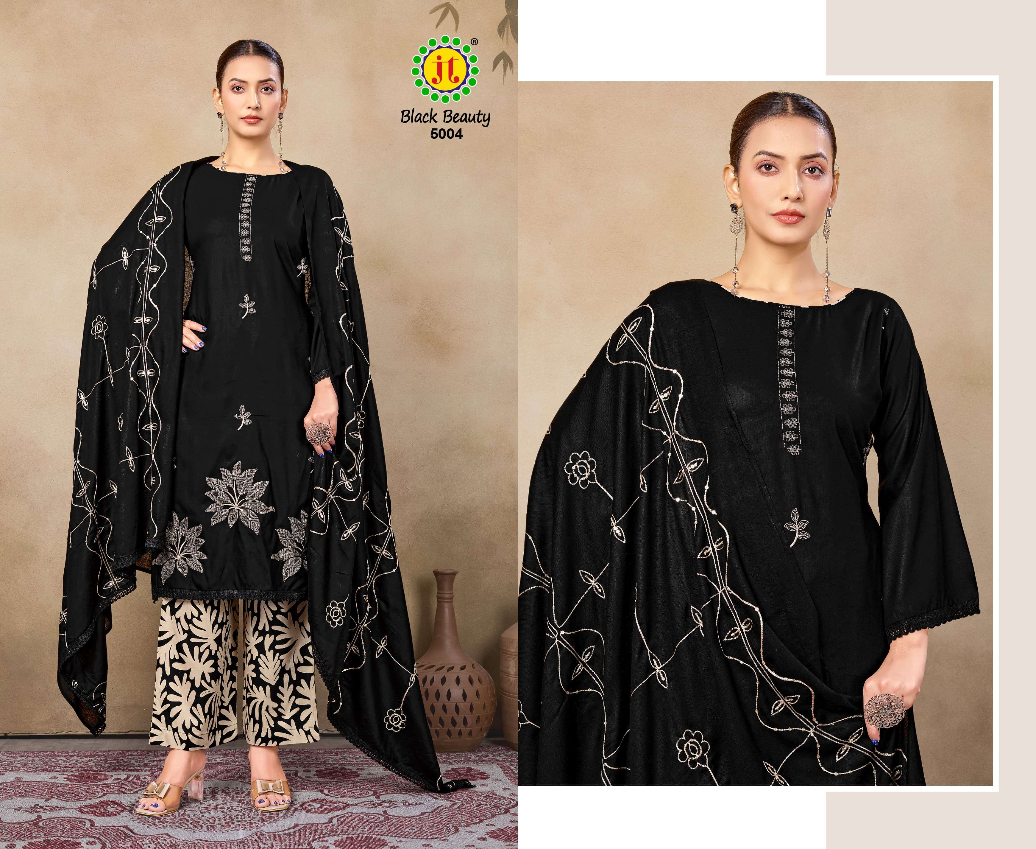 JT BLACK BEAUTY VOL 5 RAYON FANCY EMBROIDERY WORK SUIT