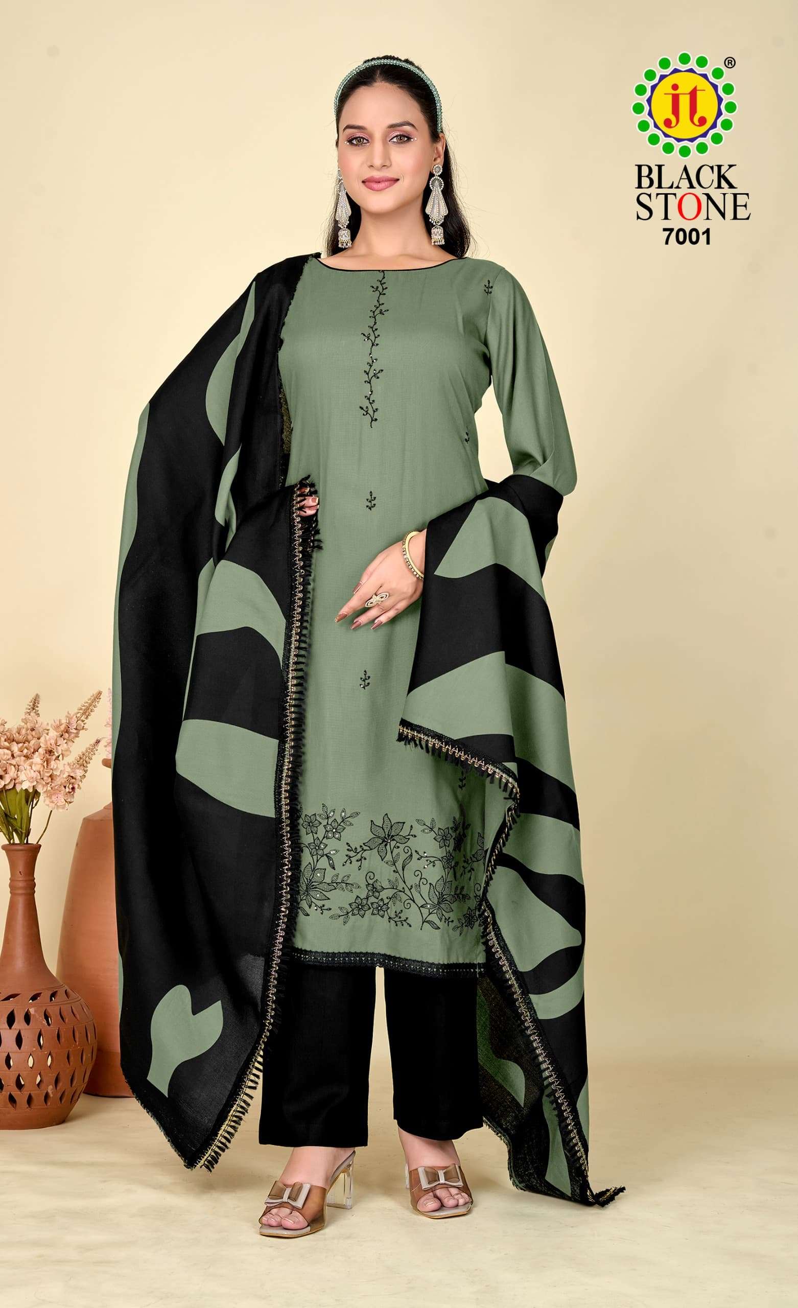 JT BLACK STONE VOL 7 RAYON EMBROIDERY SUIT