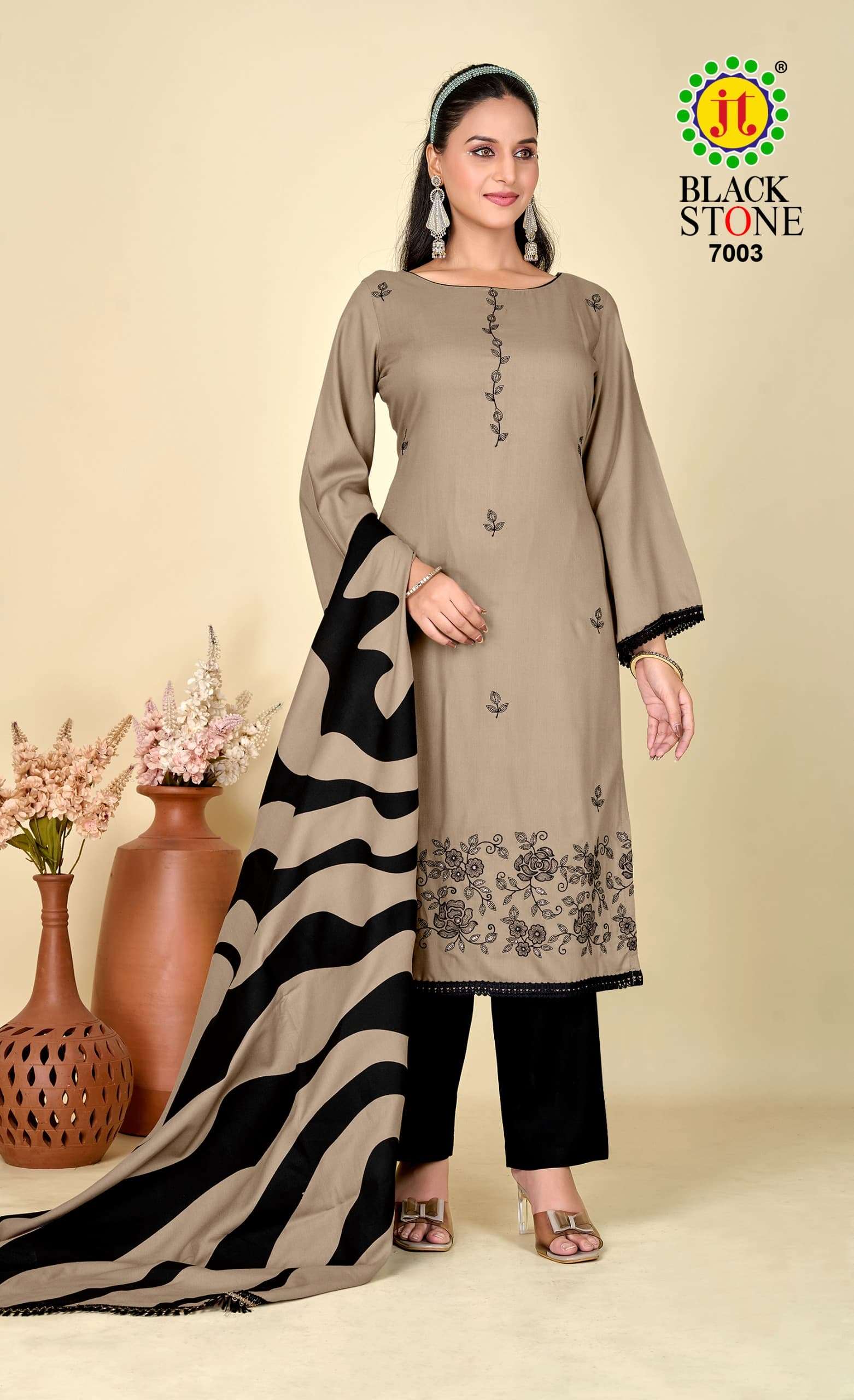JT BLACK STONE VOL 7 RAYON EMBROIDERY SUIT