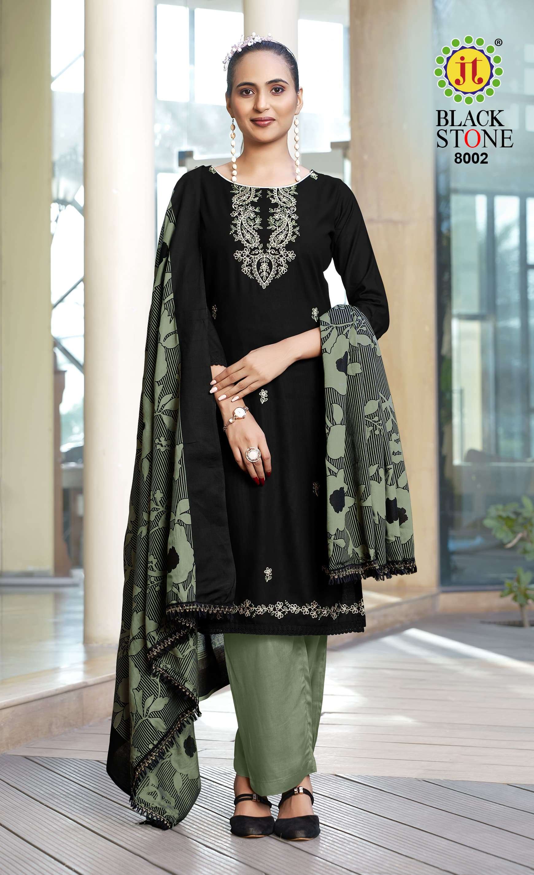 JT BLACK STONE VOL 8 RAYON FANCY PREMIUM EMBROIDERY WORKS SUIT