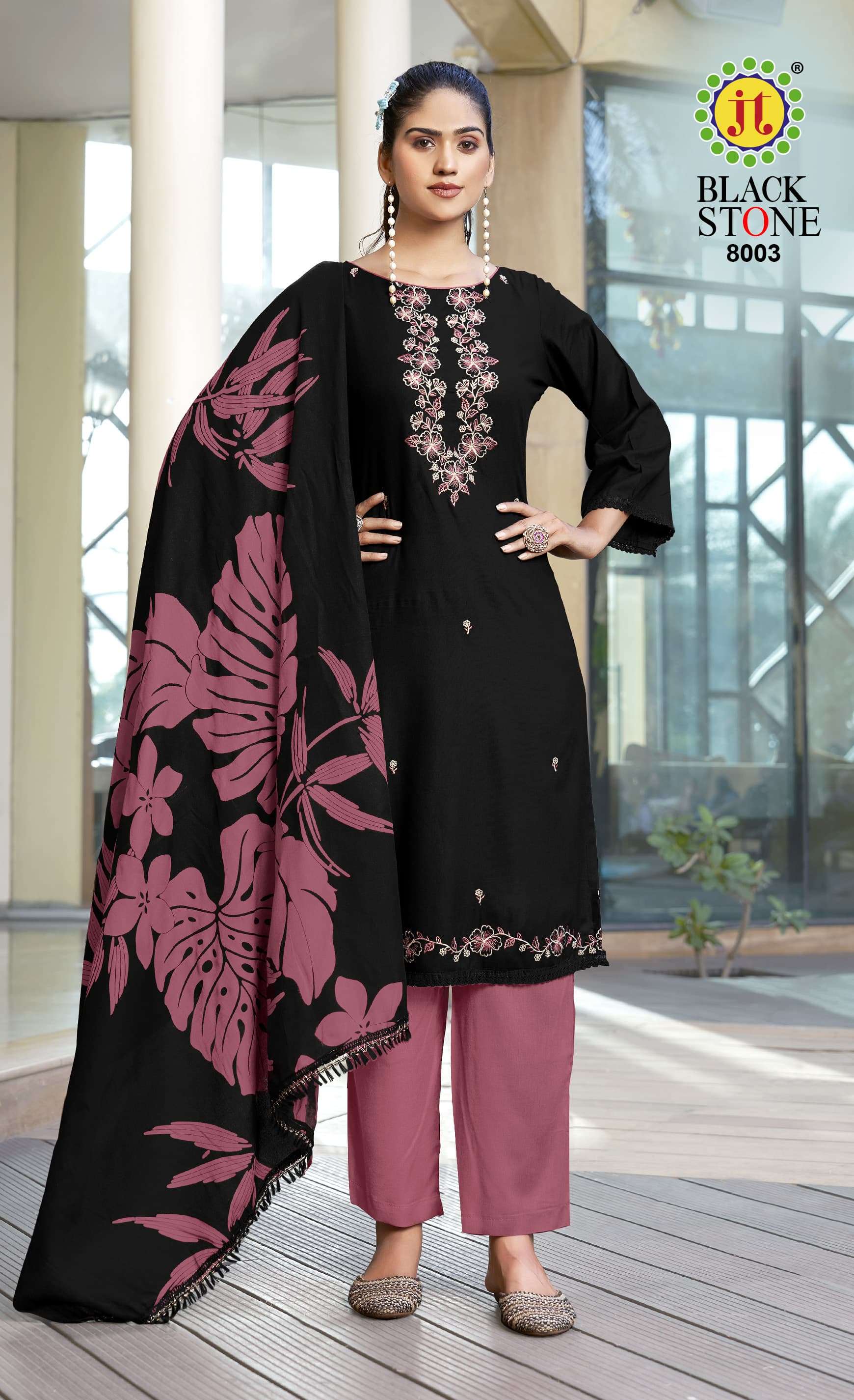 JT BLACK STONE VOL 8 RAYON FANCY PREMIUM EMBROIDERY WORKS SUIT