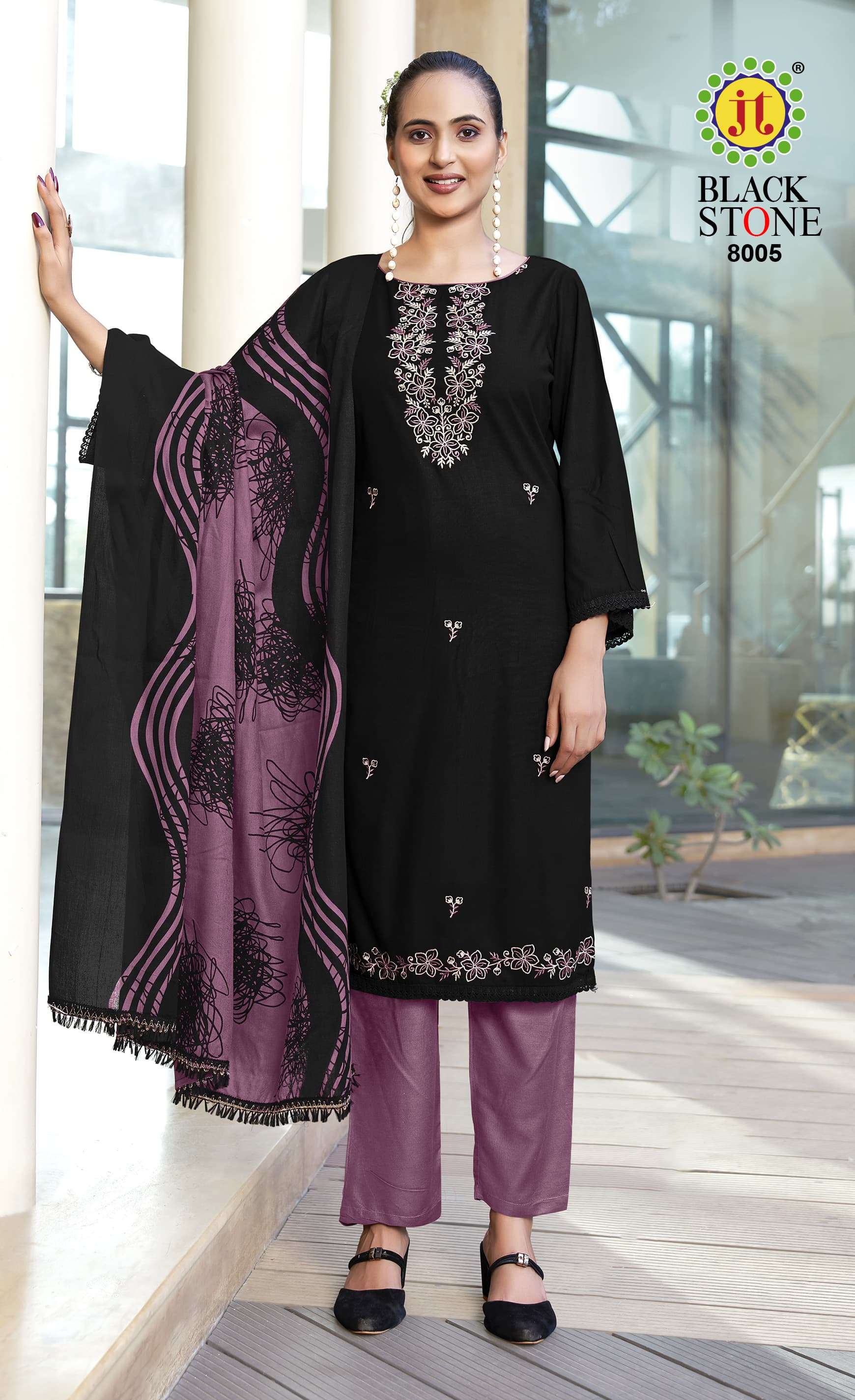 JT BLACK STONE VOL 8 RAYON FANCY PREMIUM EMBROIDERY WORKS SUIT