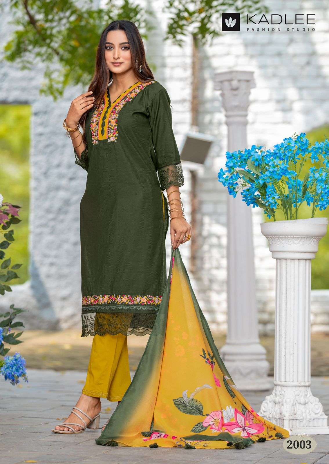 KADLEE FASHION RIVANTA VISCOSE DESIGNER WORK LADIES KURTI COMBO SET 