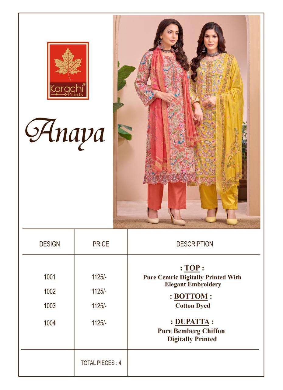 KARACHI PRINTS ANAYA COTTON DIGITAL PRINT WITH EMBROIDERY WORK SUIT