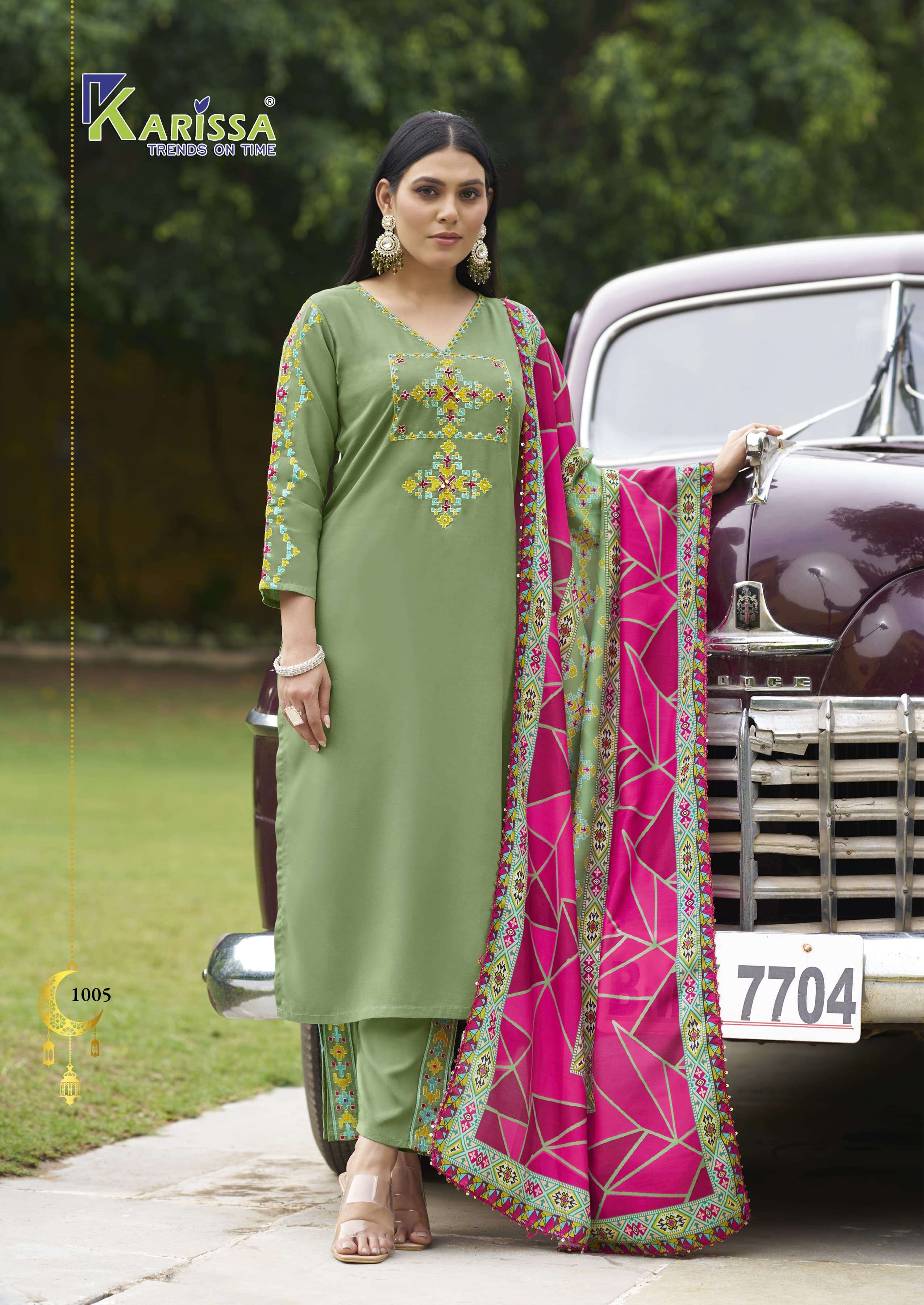 KARISSA ANIKA RAYON FANCY DESIGNER WORK LADIES KURTI COMBO SET 
