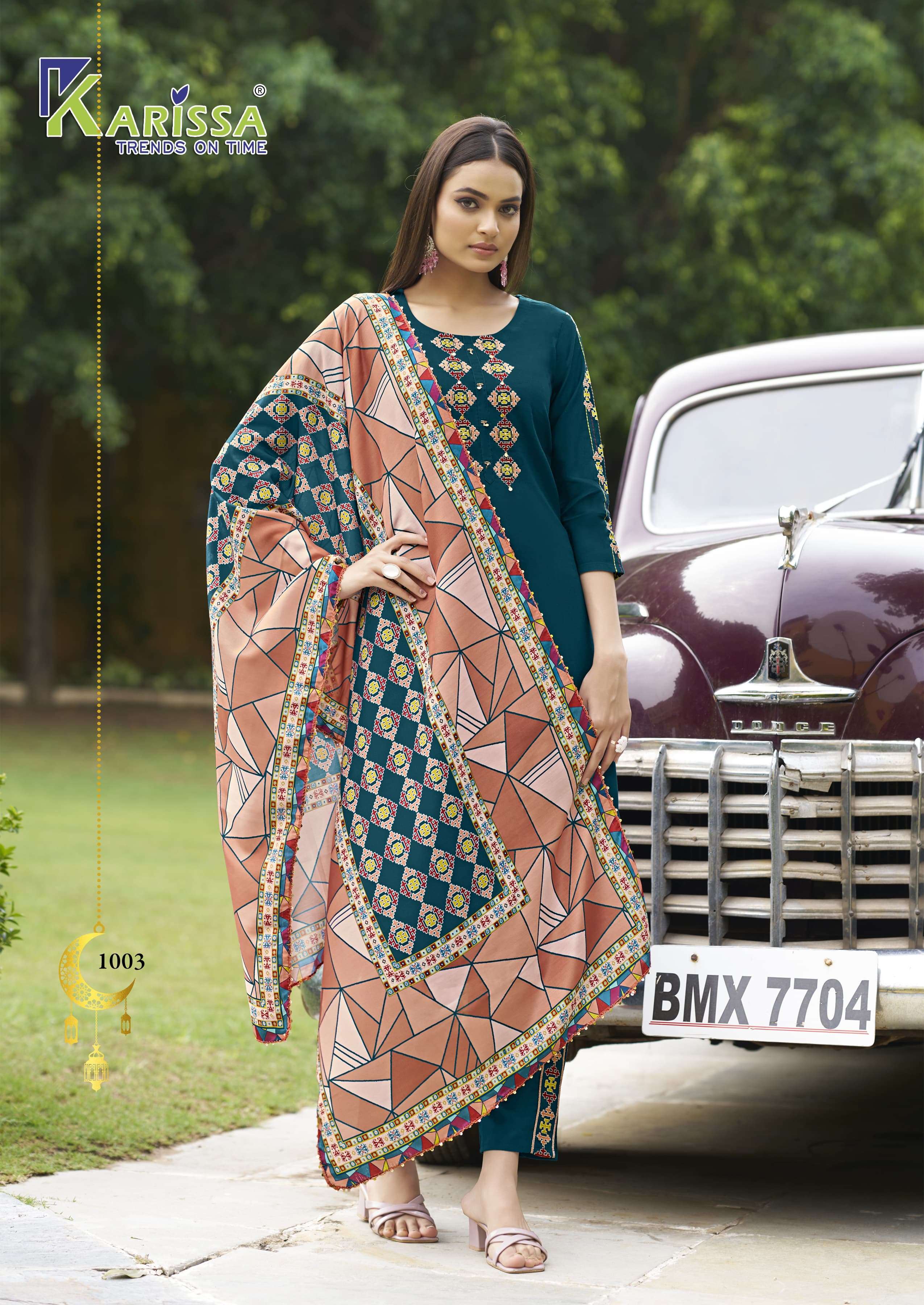 KARISSA ANIKA RAYON FANCY DESIGNER WORK LADIES KURTI COMBO SET 