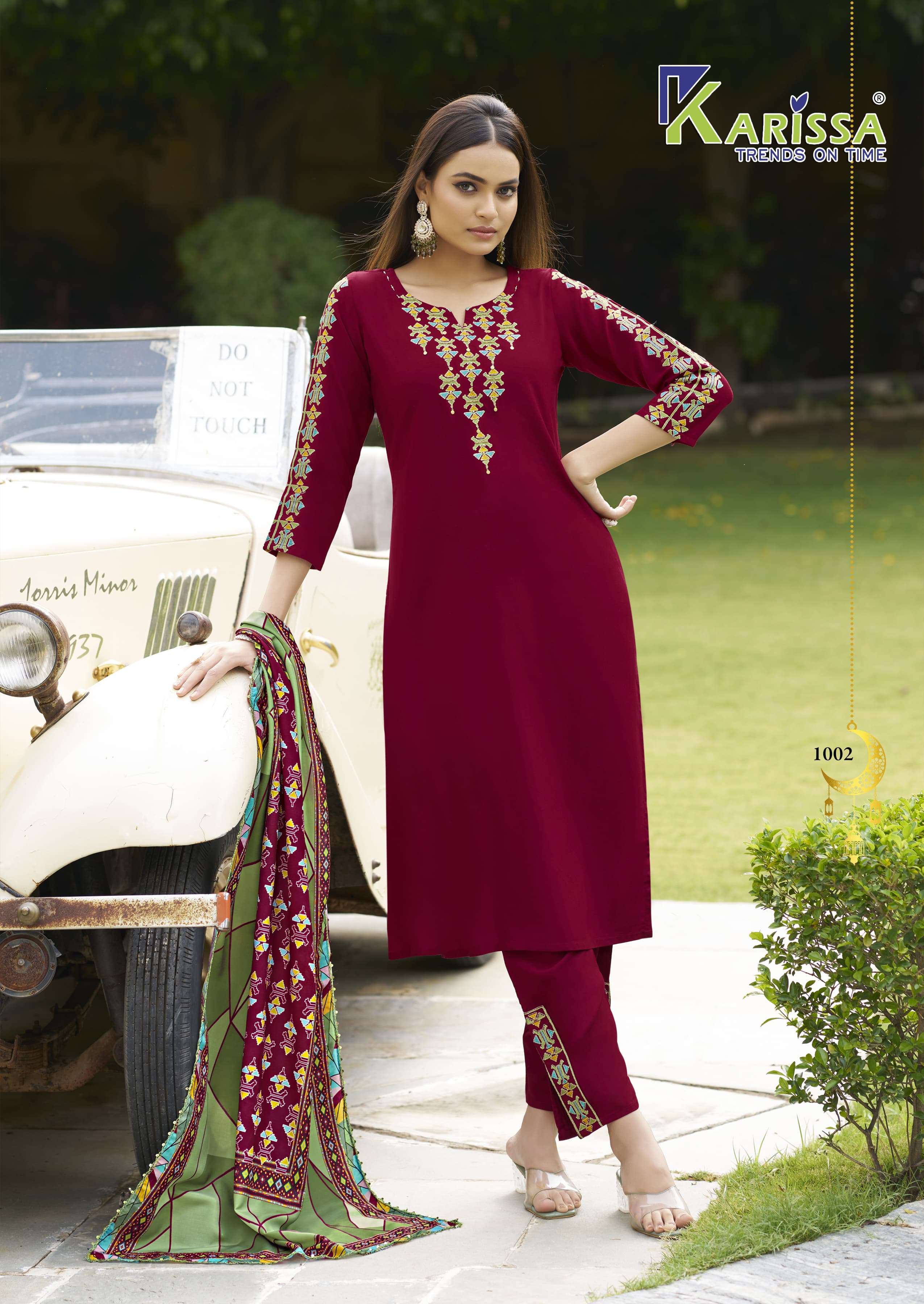KARISSA ANIKA RAYON FANCY DESIGNER WORK LADIES KURTI COMBO SET 