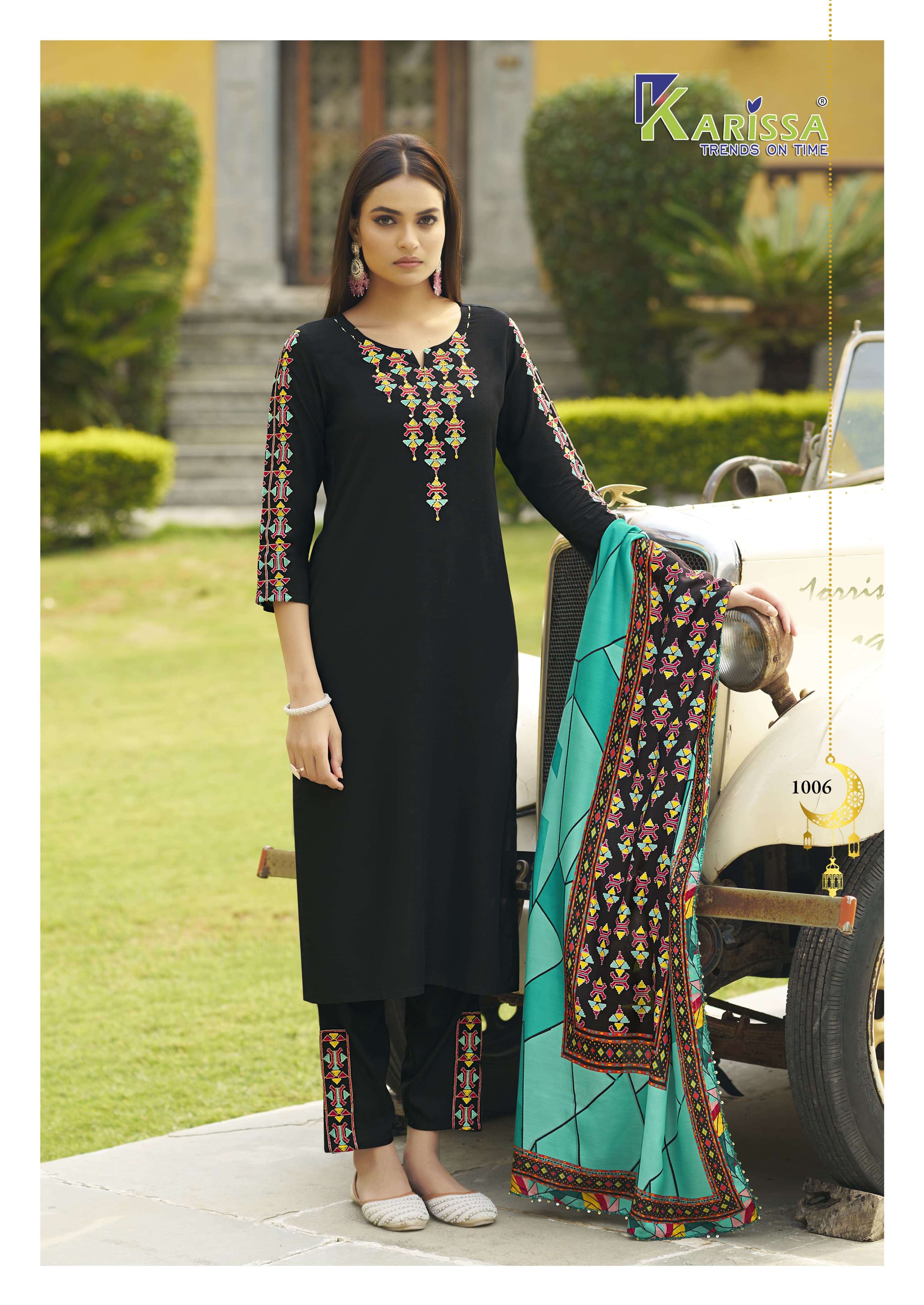 KARISSA ANIKA RAYON FANCY DESIGNER WORK LADIES KURTI COMBO SET 