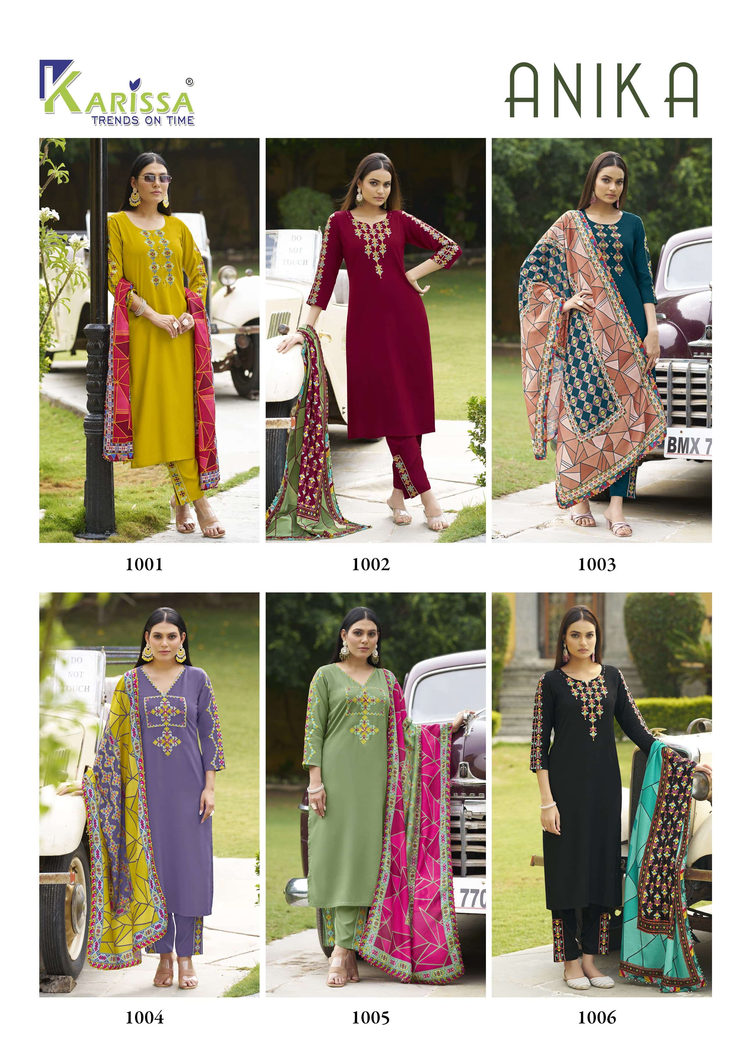 KARISSA ANIKA RAYON FANCY DESIGNER WORK LADIES KURTI COMBO SET 