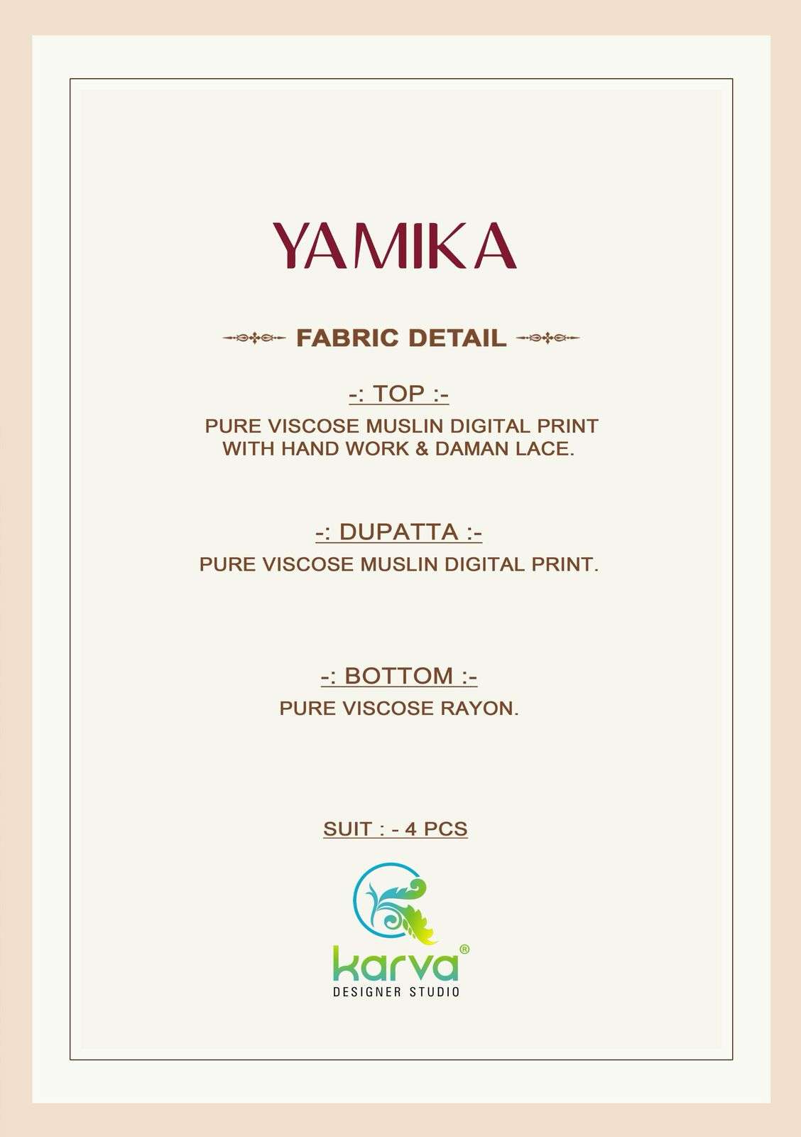 KARVA DESINER YAMIKA VISCOSE DIGITAL PRINT WITH HAND WORK SUIT
