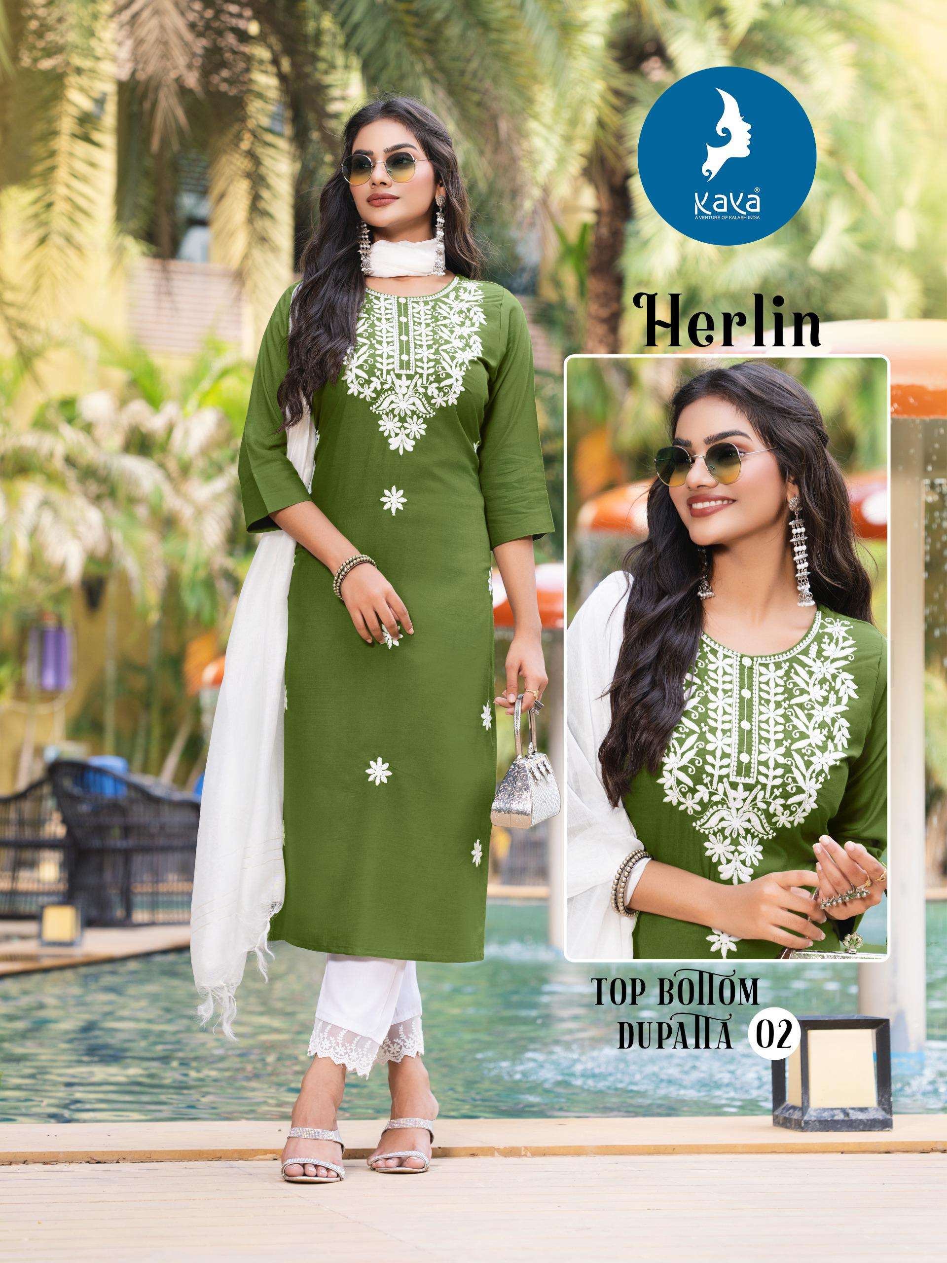 KAYA HERLIN RAYON FANCY EMBROIDERY WORK KURTI COMBO SET