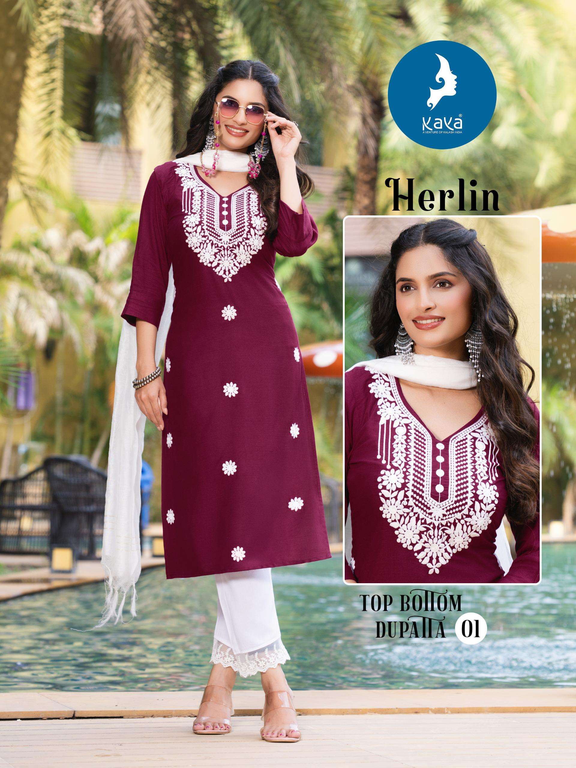 KAYA HERLIN RAYON FANCY EMBROIDERY WORK KURTI COMBO SET
