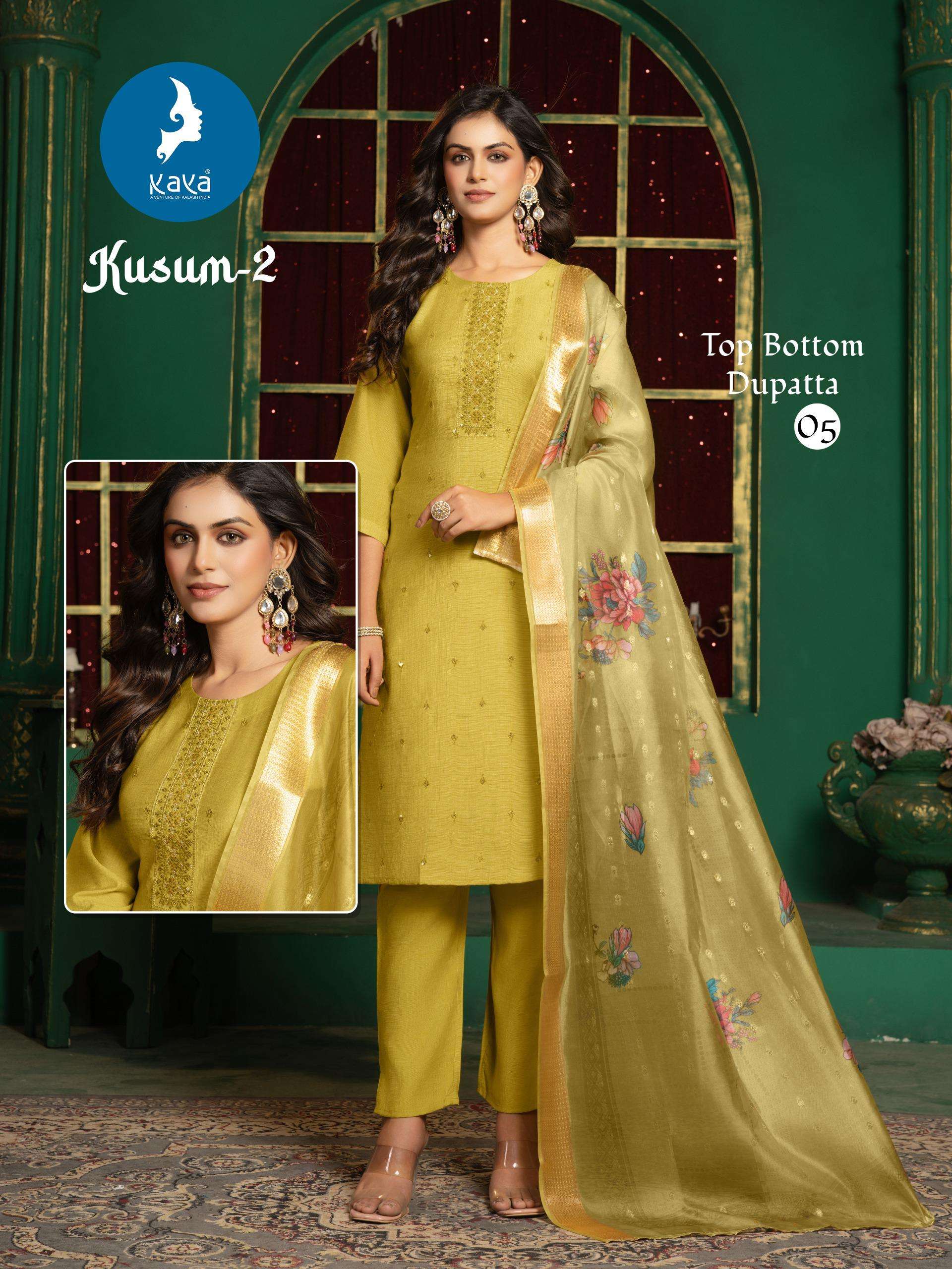 KAYA KUSUM VOL 2 SILK FANCY WORKS LADIES KURTI BOTTOM AND DUPATTA SET 