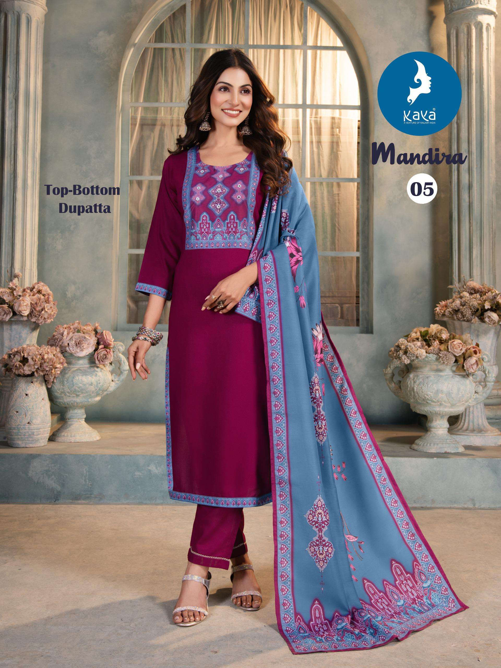 KAYA MANDIRA RAYON PRINT STRAIGHT CUT KURTI COMBO SET 