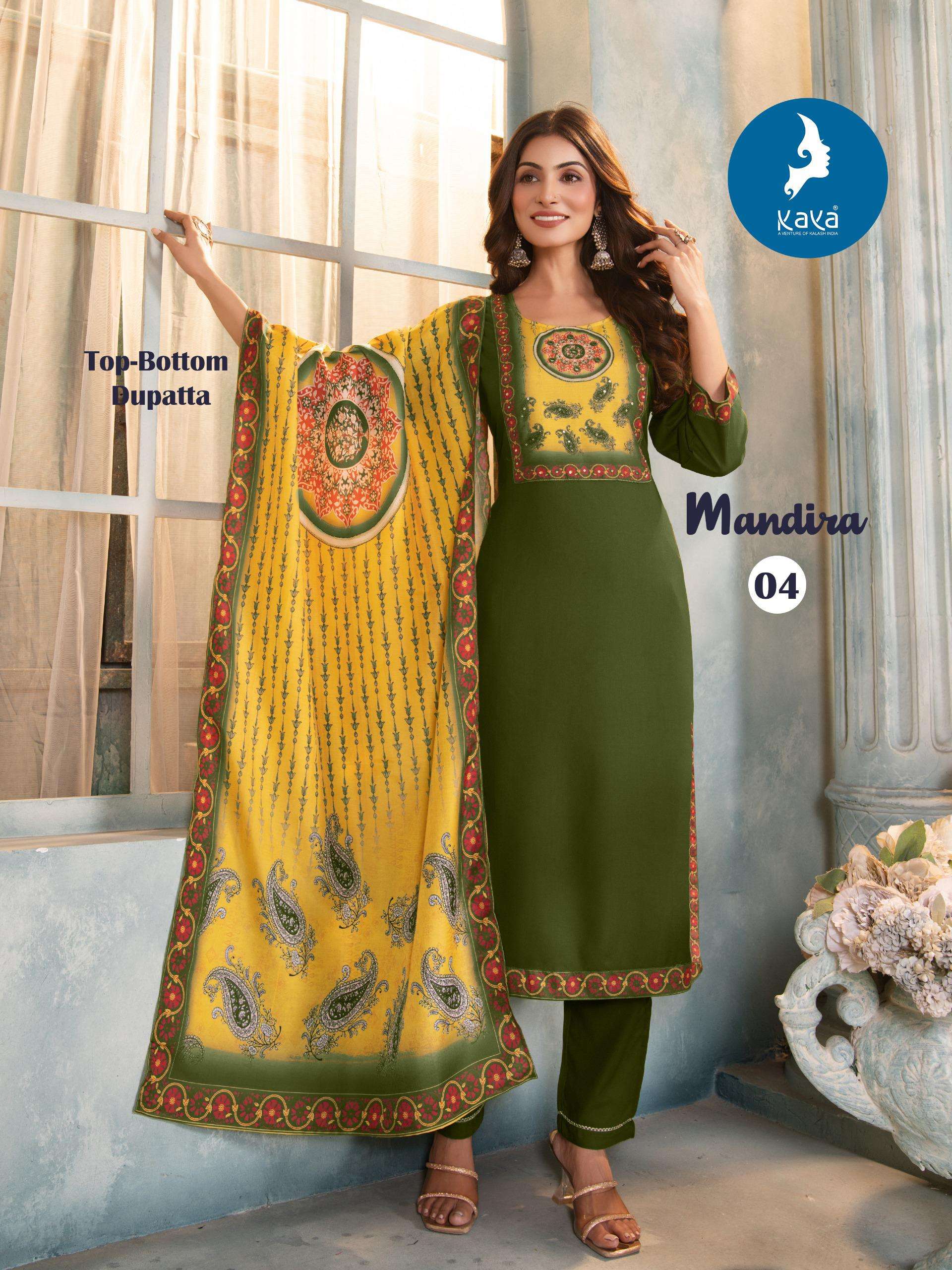 KAYA MANDIRA RAYON PRINT STRAIGHT CUT KURTI COMBO SET 
