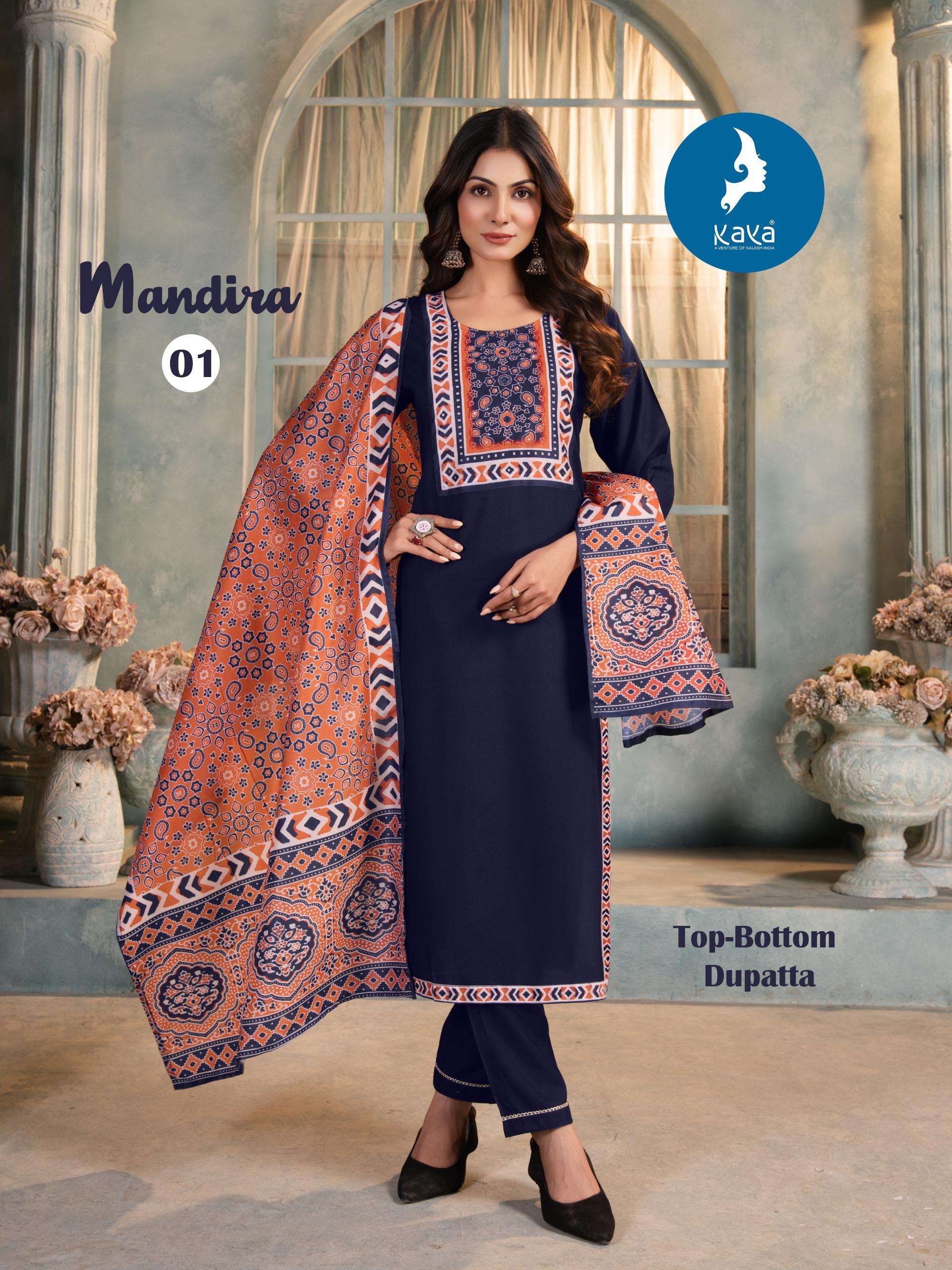 KAYA MANDIRA RAYON PRINT STRAIGHT CUT KURTI COMBO SET 