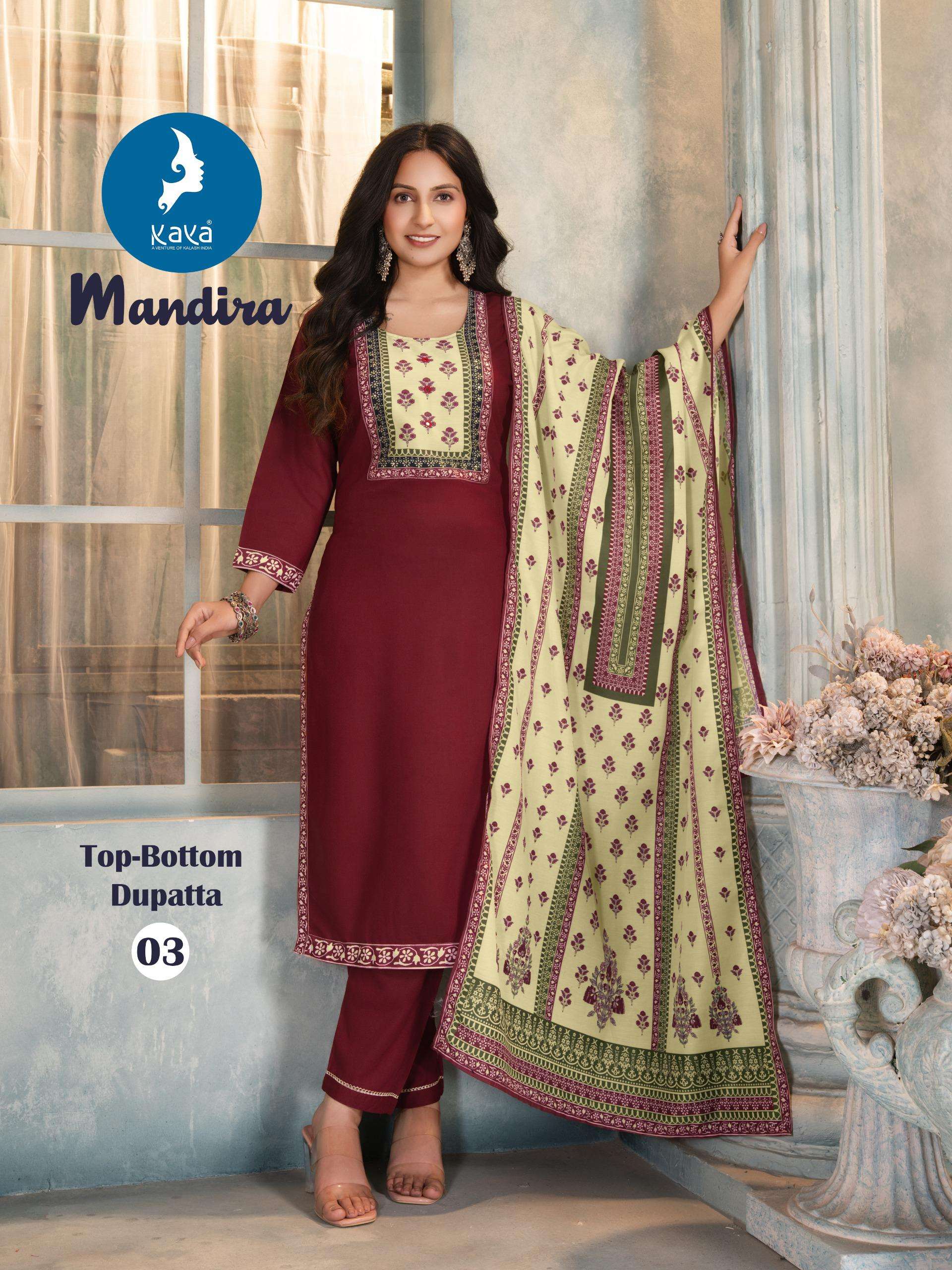 KAYA MANDIRA RAYON PRINT STRAIGHT CUT KURTI COMBO SET 