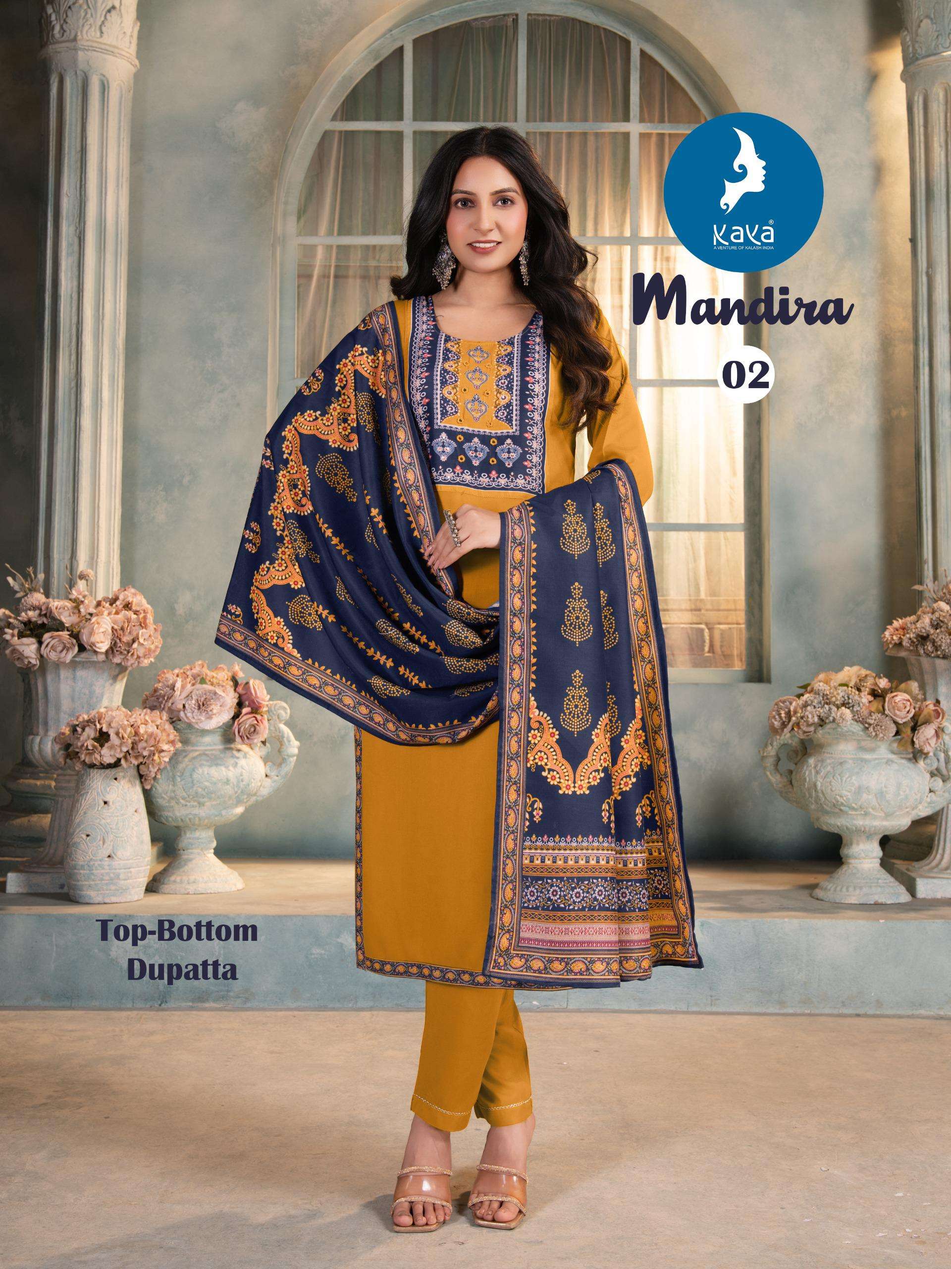KAYA MANDIRA RAYON PRINT STRAIGHT CUT KURTI COMBO SET 