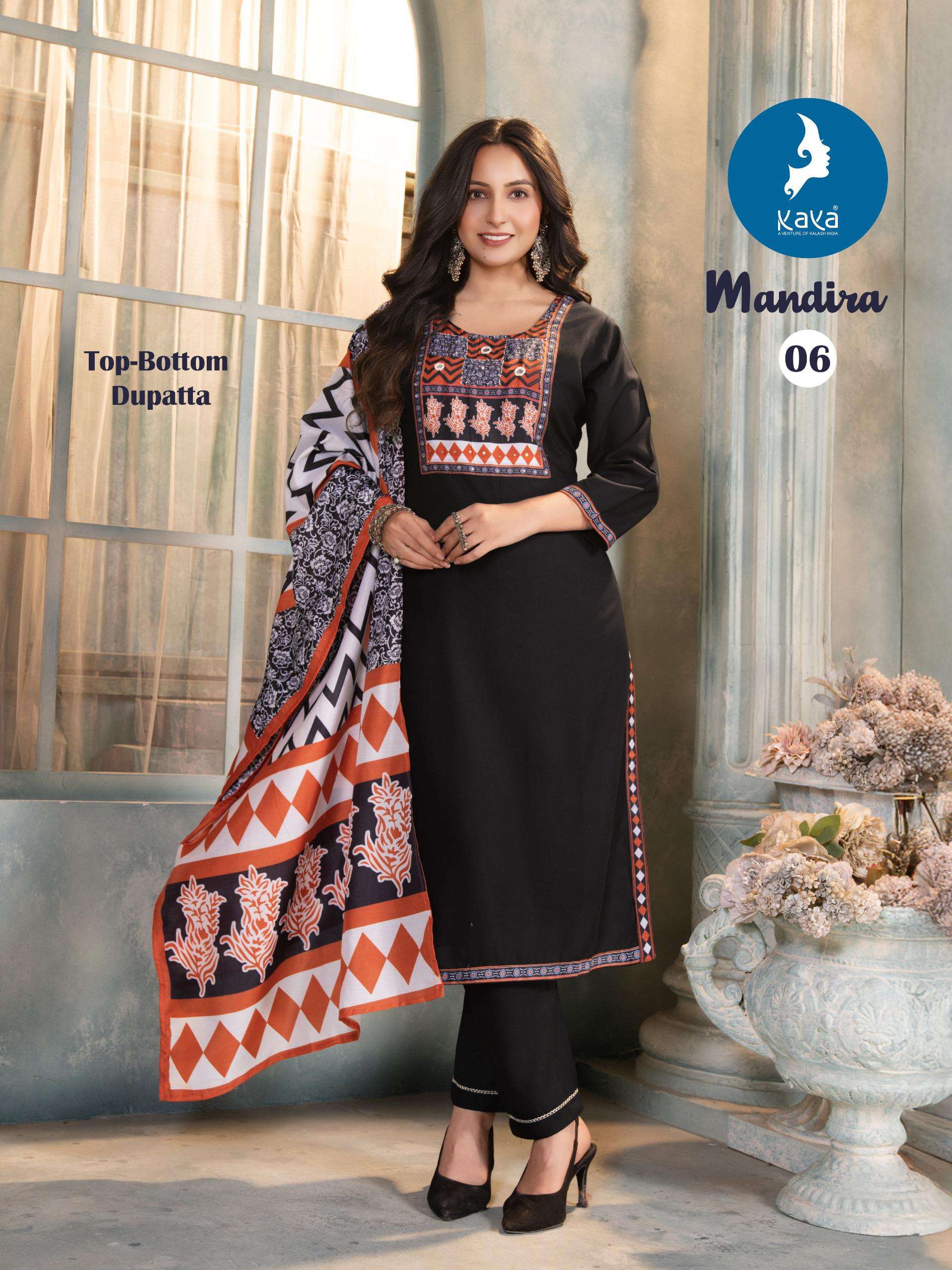 KAYA MANDIRA RAYON PRINT STRAIGHT CUT KURTI COMBO SET 