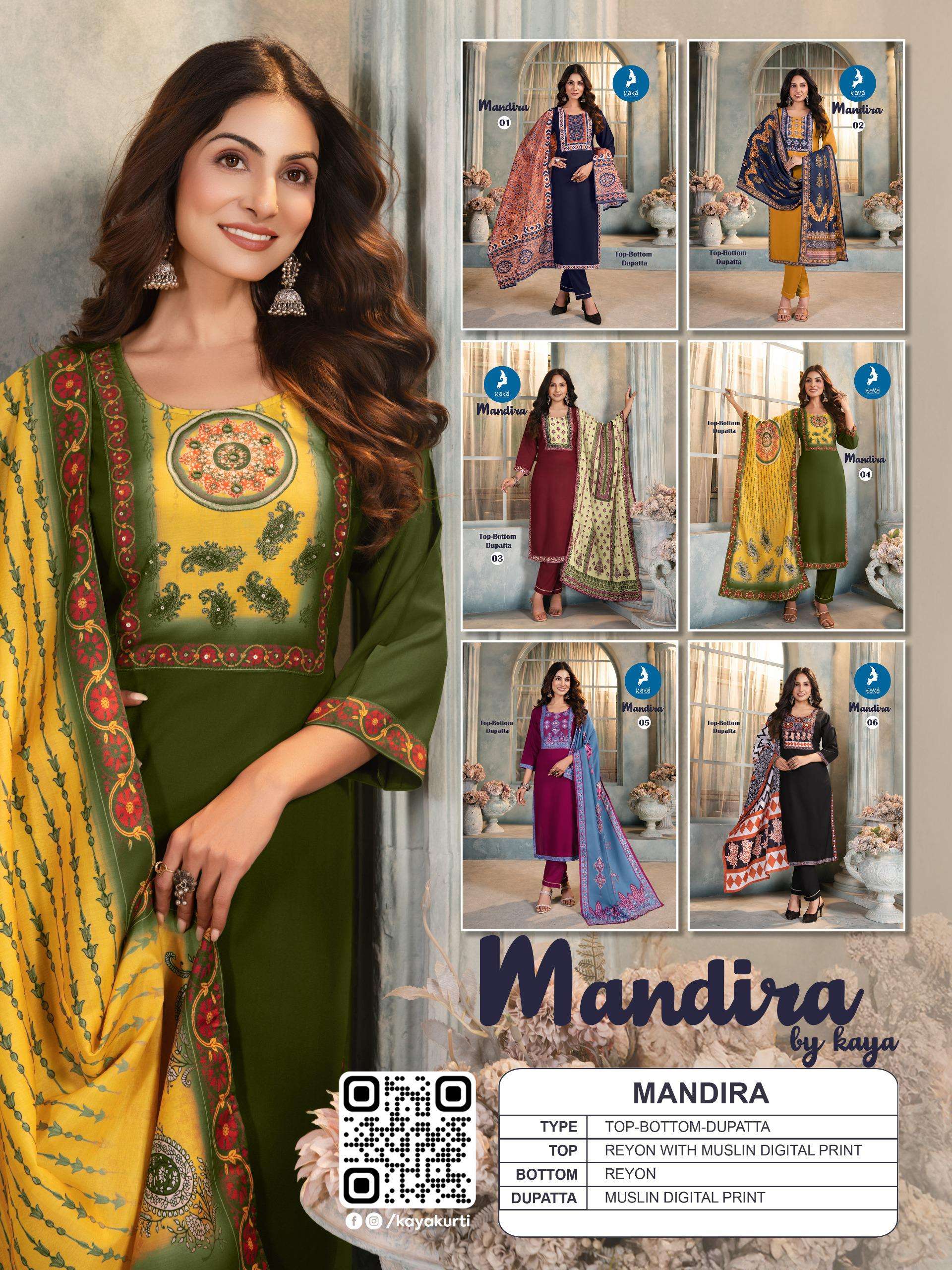 KAYA MANDIRA RAYON PRINT STRAIGHT CUT KURTI COMBO SET 