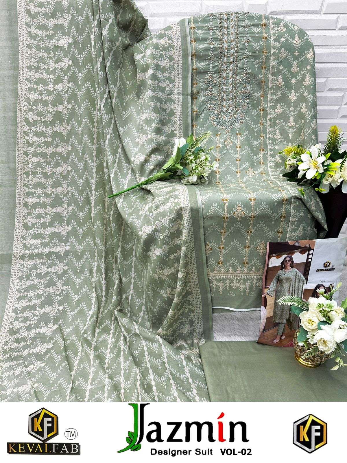 KEVAL FAB JAZMIN VOL 2 COTTON DIGITAL PRINTS WITH FANCY WORK SUIT