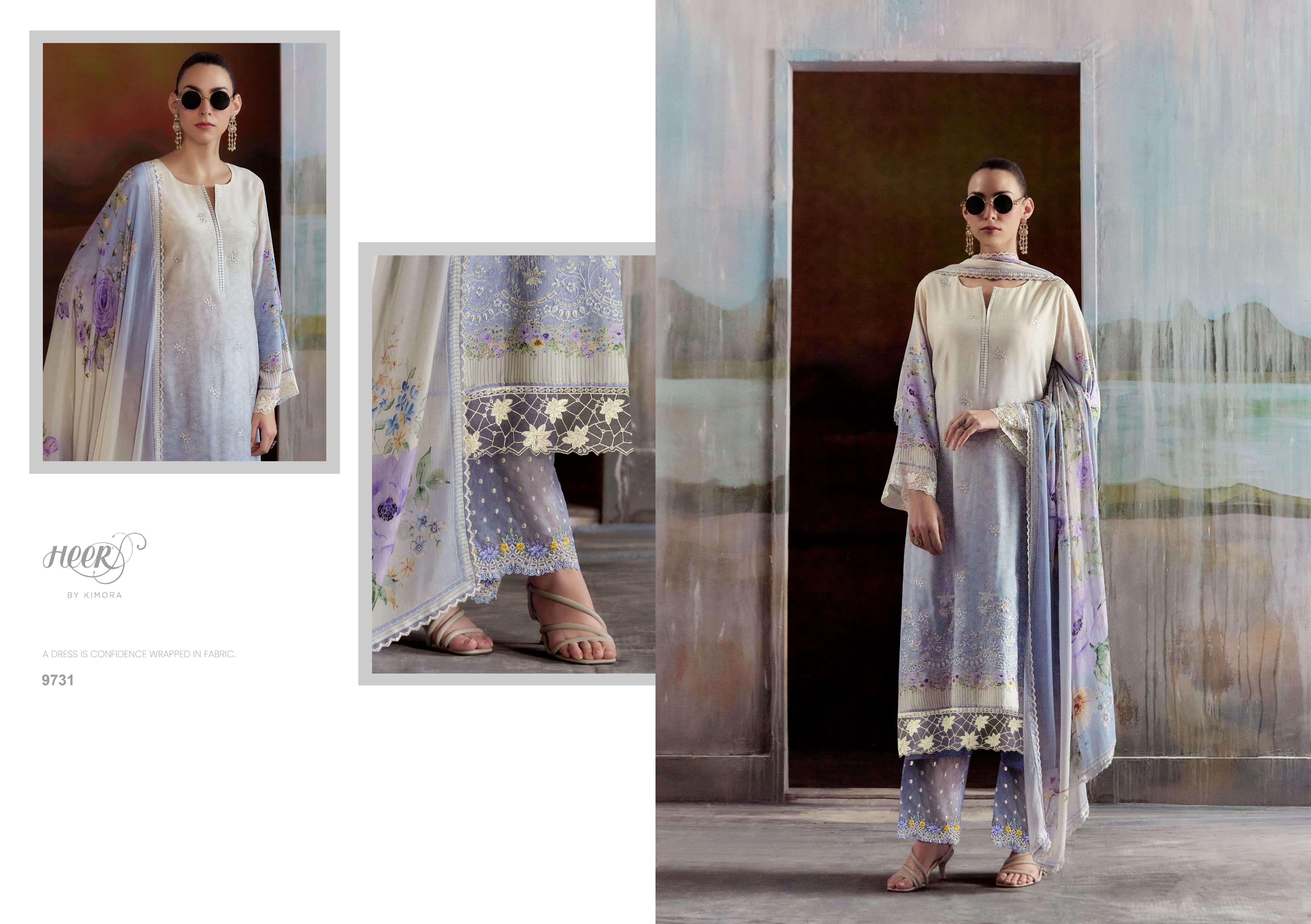 KIMORA HEER AASHIQI VOL 217 MUSLIN DIGITAL PRINT WITH HEAVY EMBROIDERY DESIGNER SUIT
