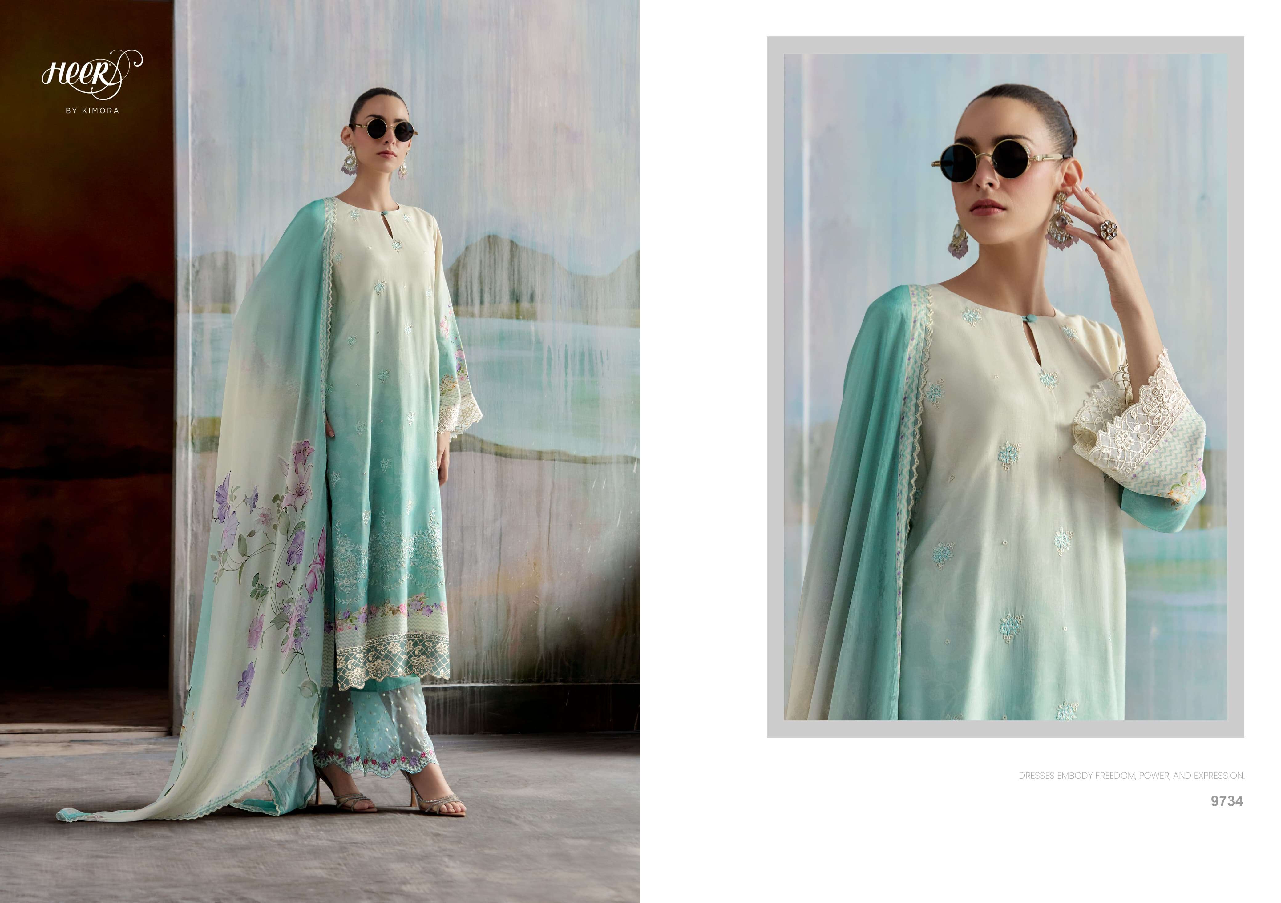 KIMORA HEER AASHIQI VOL 217 MUSLIN DIGITAL PRINT WITH HEAVY EMBROIDERY DESIGNER SUIT