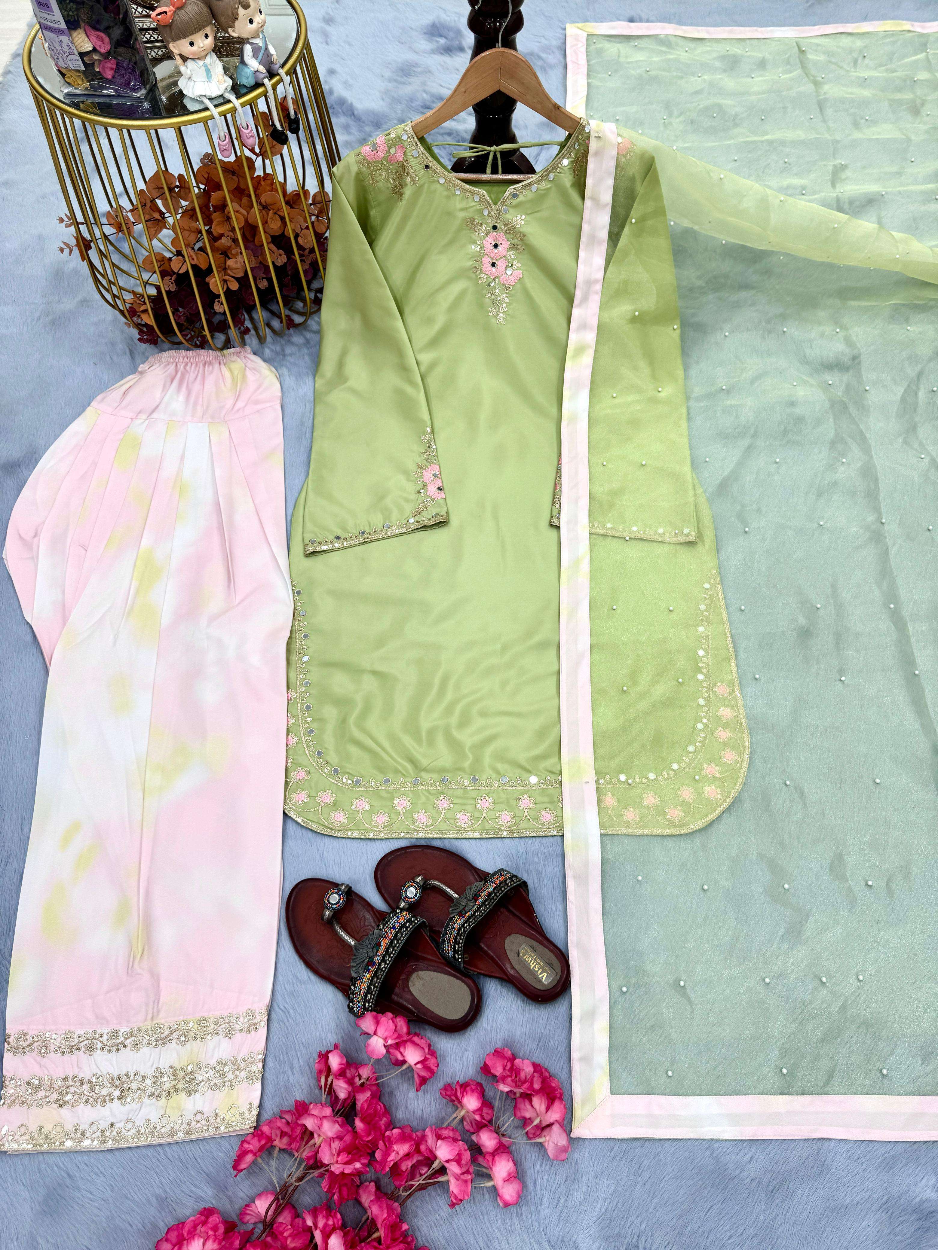 LADY LOOK 004 PARTY WEAR LOOK CREPE DESIGNER TOP & FARSHI PALAZZO WITH DUPATTA SET