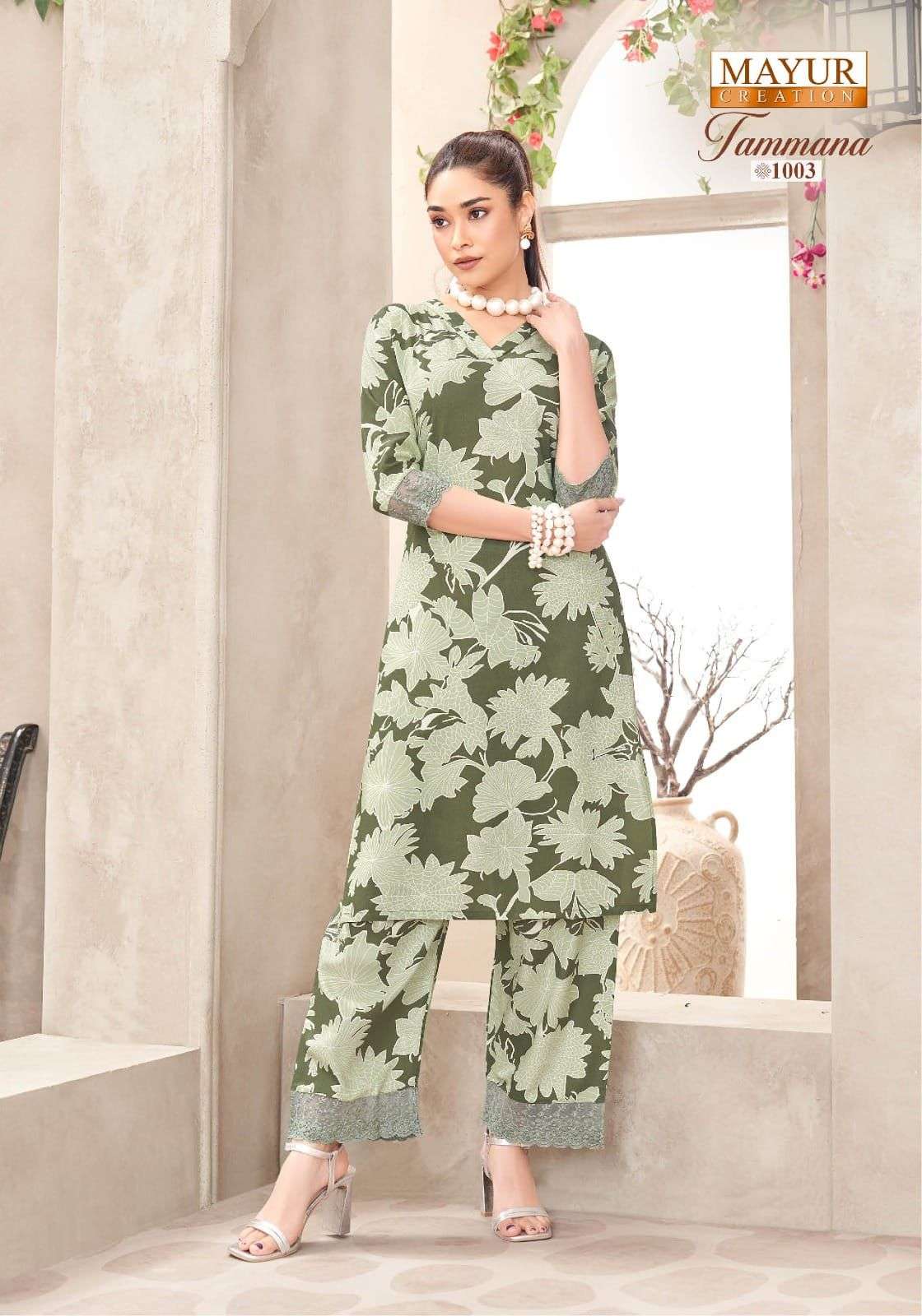 MAYUR CREATION TAMMANA VOL 1 RAYON PRINT LONG KURTI WITH PANT CO-ORD SET