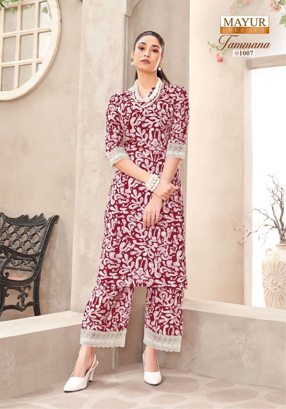 MAYUR CREATION TAMMANA VOL 1 RAYON PRINT LONG KURTI WITH PANT CO-ORD SET