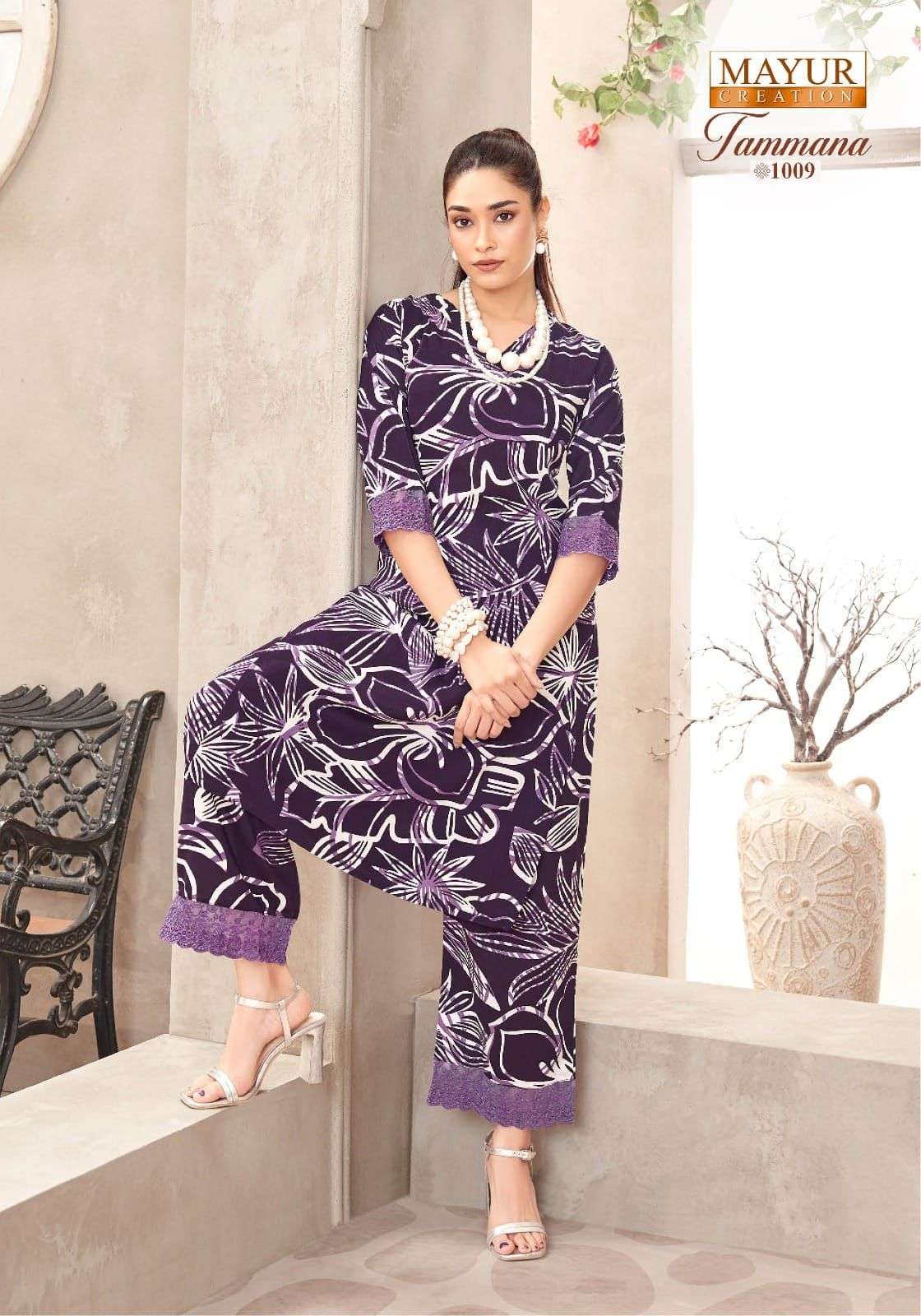 MAYUR CREATION TAMMANA VOL 1 RAYON PRINT LONG KURTI WITH PANT CO-ORD SET