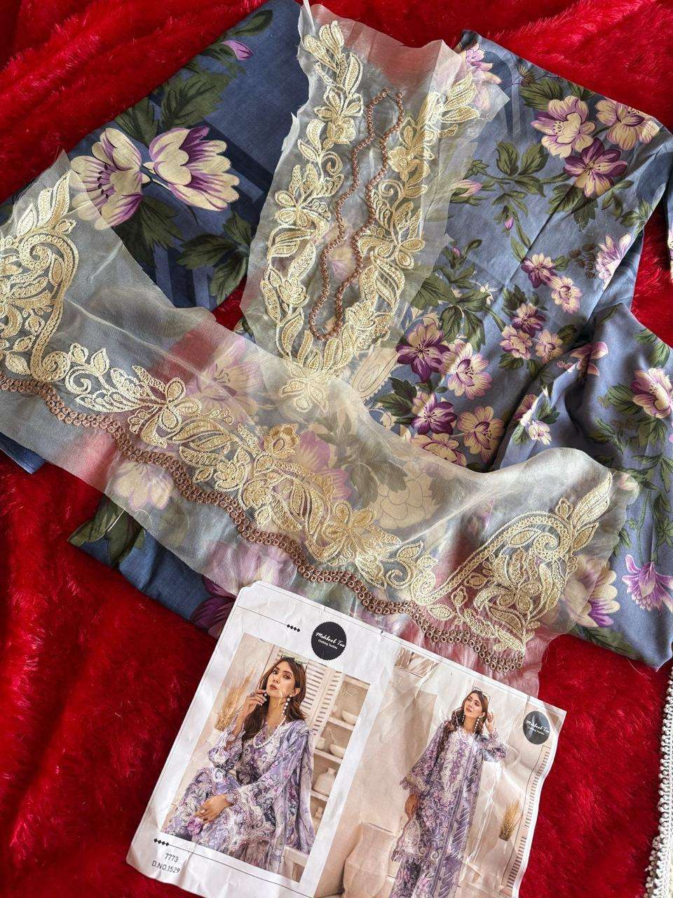 MEHBOOB TEX DESIGN NO - 1529-1531  PURE COTTON PRINT EMBROIDERED SELF WORK PAKISTANI SALWAR SUIT