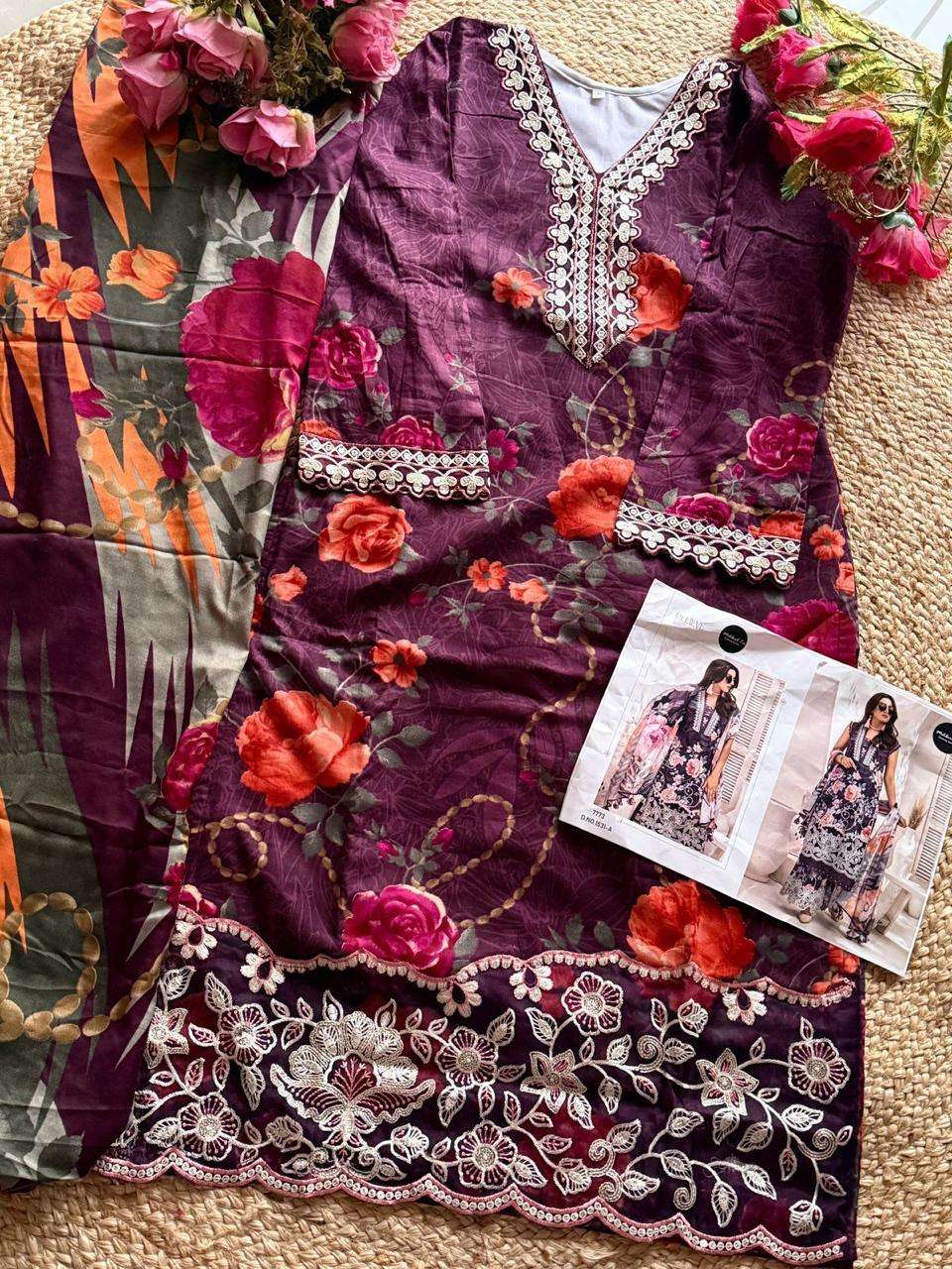 MEHBOOB TEX DESIGN NO - 1529-1531  PURE COTTON PRINT EMBROIDERED SELF WORK PAKISTANI SALWAR SUIT