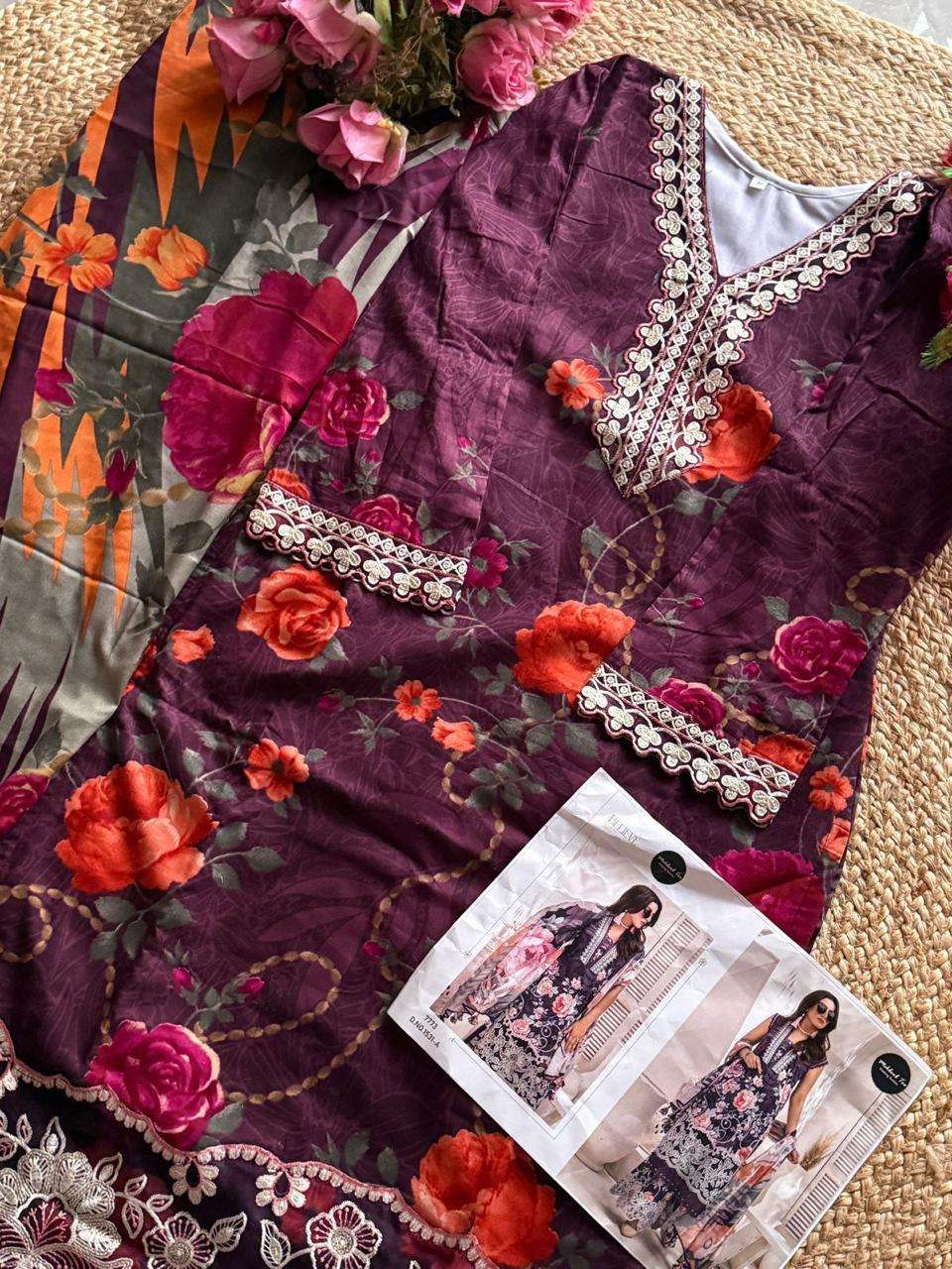 MEHBOOB TEX DESIGN NO - 1529-1531  PURE COTTON PRINT EMBROIDERED SELF WORK PAKISTANI SALWAR SUIT