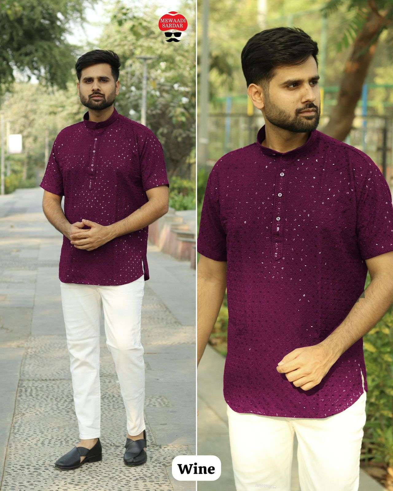 MF CHIKANKARI RAYON FANCY CHIKAN WORK MENS WEAR SHORT KURTA